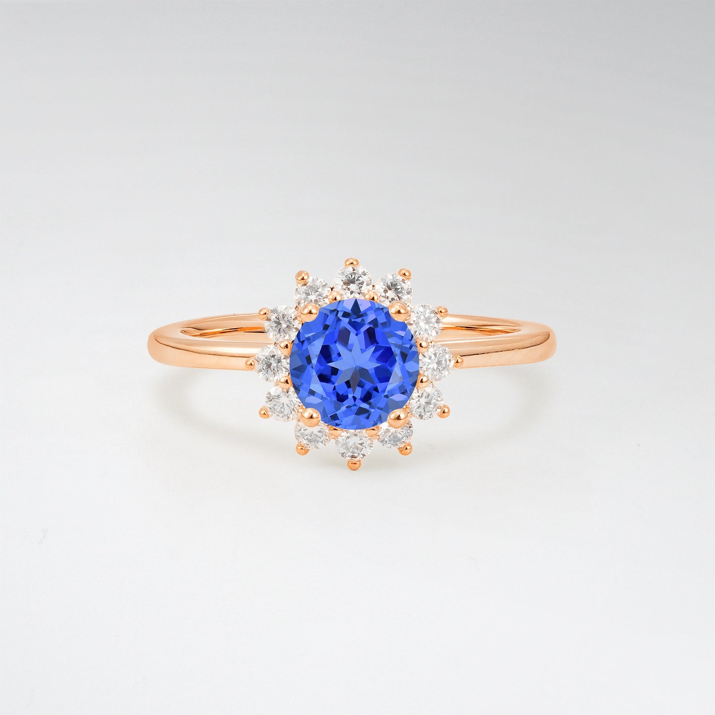 1CT Vintage Round Cut Sapphire Sunflower Halo Engagement Ring - Additional view