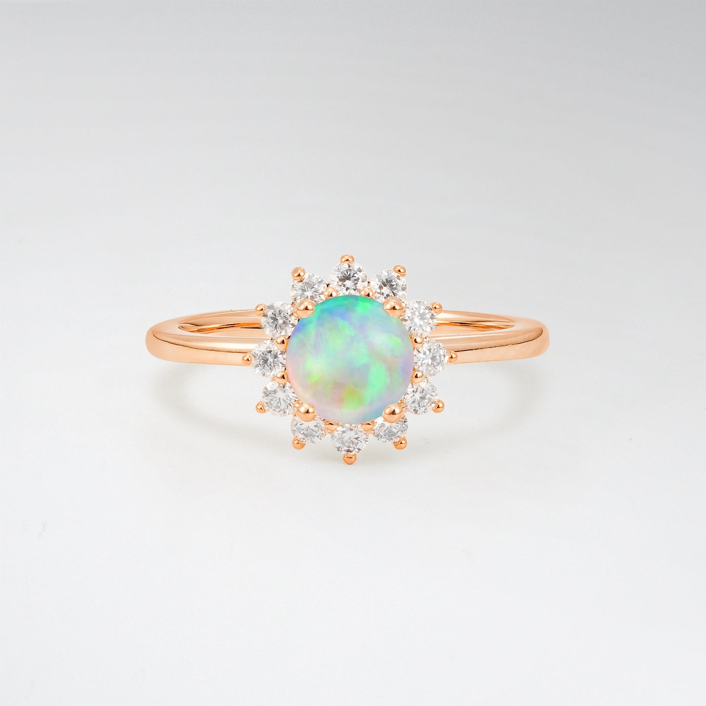 1CT Vintage Round Cut Opal Sunflower Halo Engagement Ring - Additional view