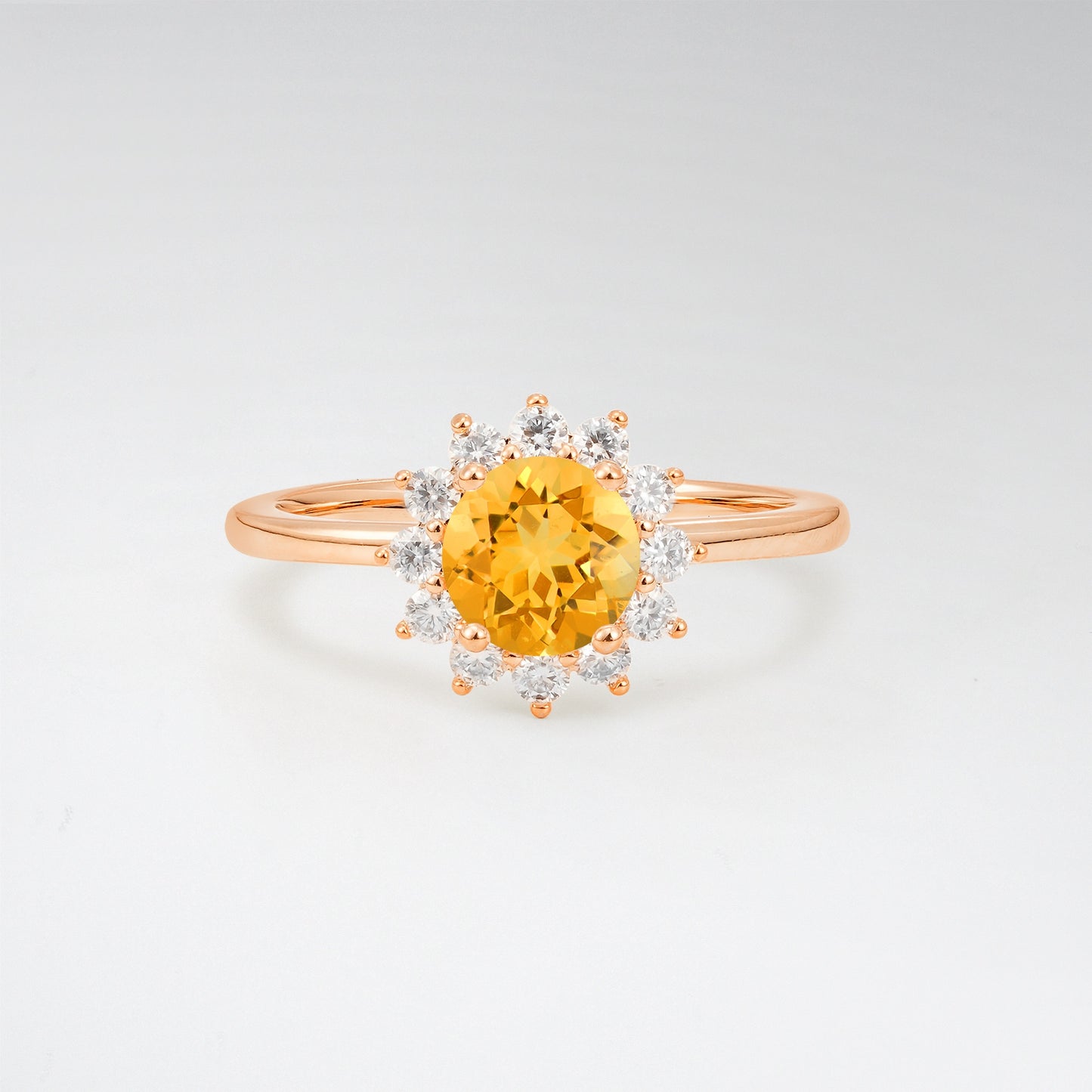 1CT Vintage Round Cut Citrine Sunflower Halo Engagement Ring - Additional view