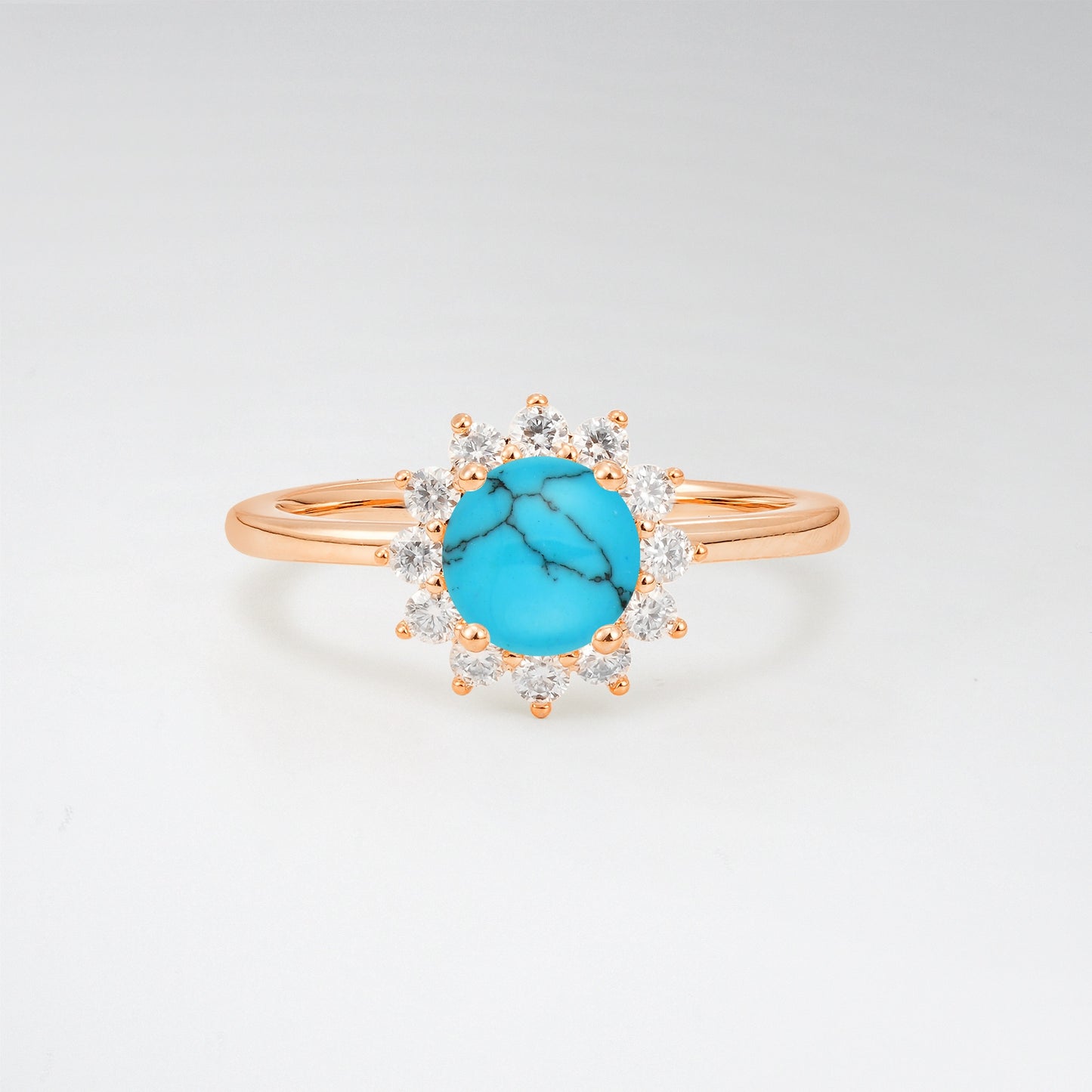 1CT Vintage Round Cut Turquoise Sunflower Halo Engagement Ring - Additional view