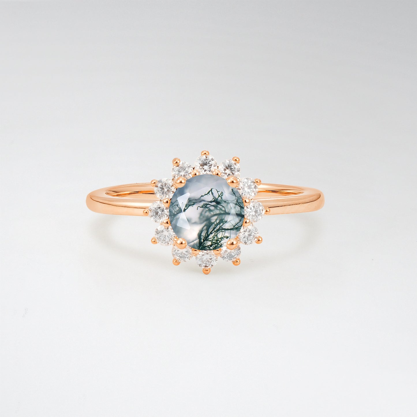 1CT Vintage Round Cut Moss Agate Sunflower Halo Engagement Ring - Additional view