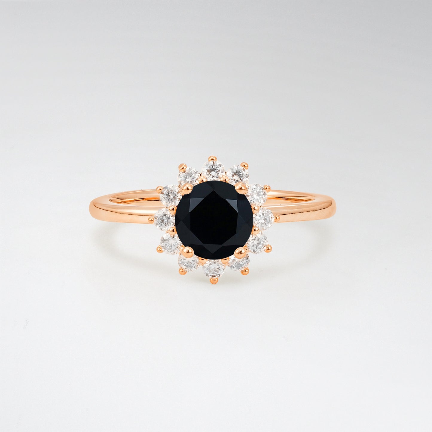 1CT Vintage Round Cut Black Onyx Sunflower Halo Engagement Ring - Additional view