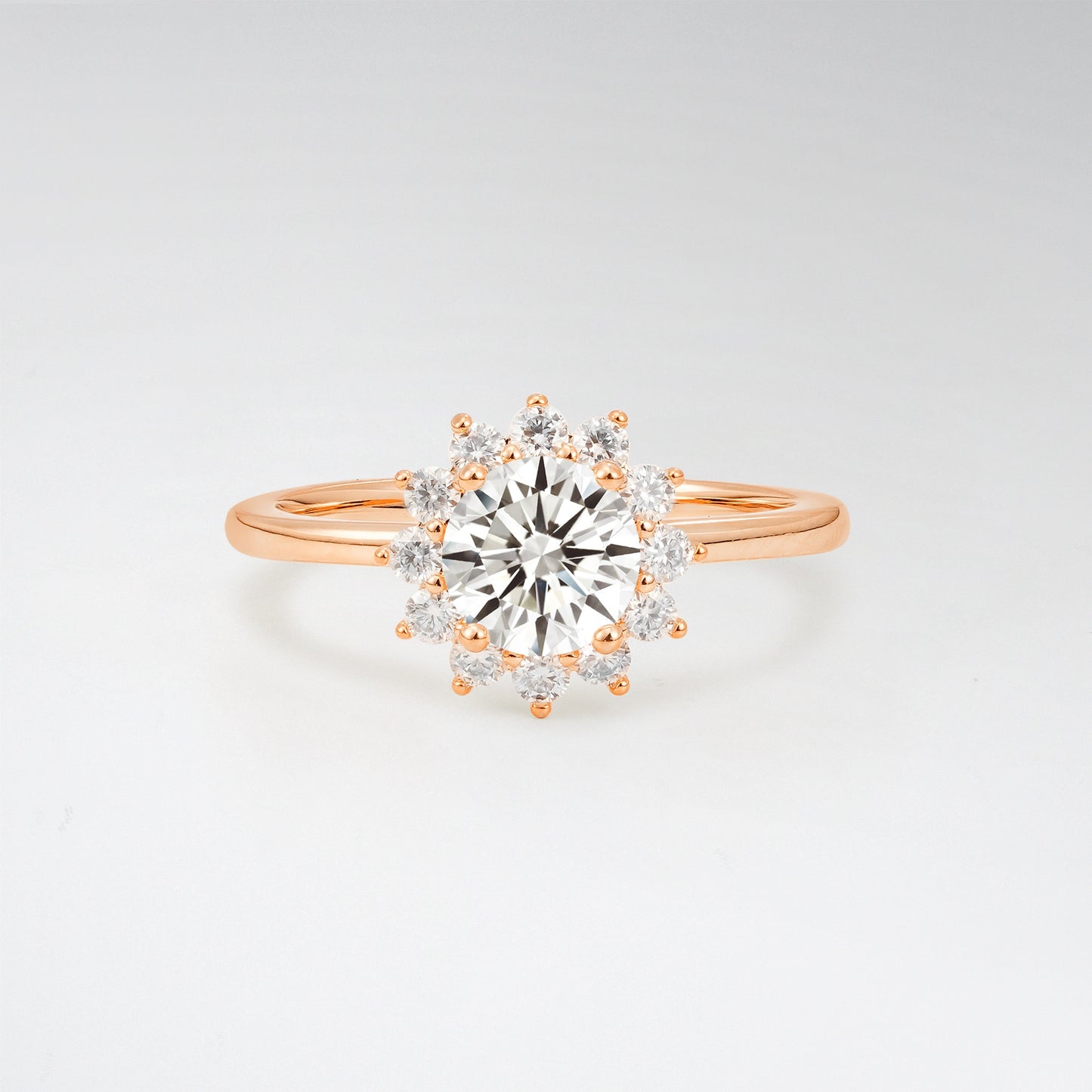 1CT Vintage Round Cut Lab Diamond Sunflower Halo Engagement Ring - Additional view