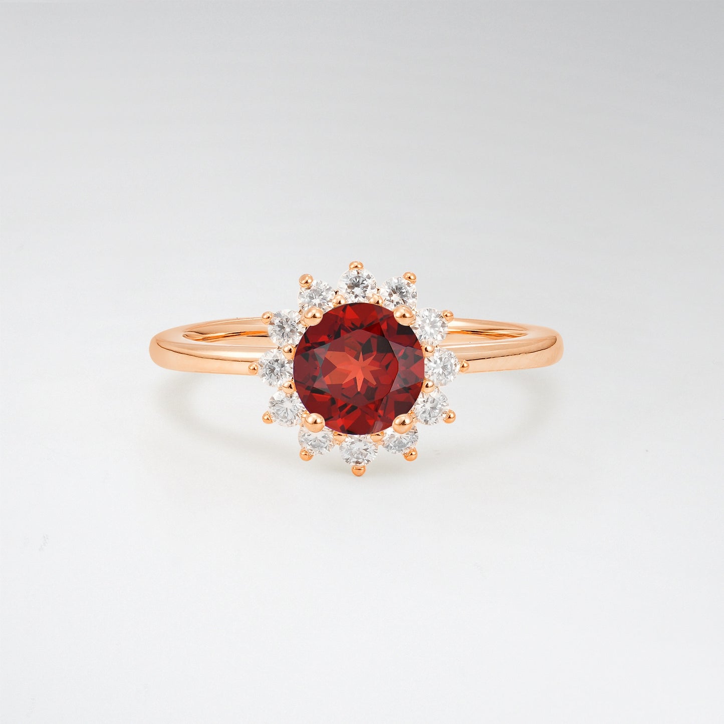 1CT Vintage Round Cut Garnet Sunflower Halo Engagement Ring - Additional view