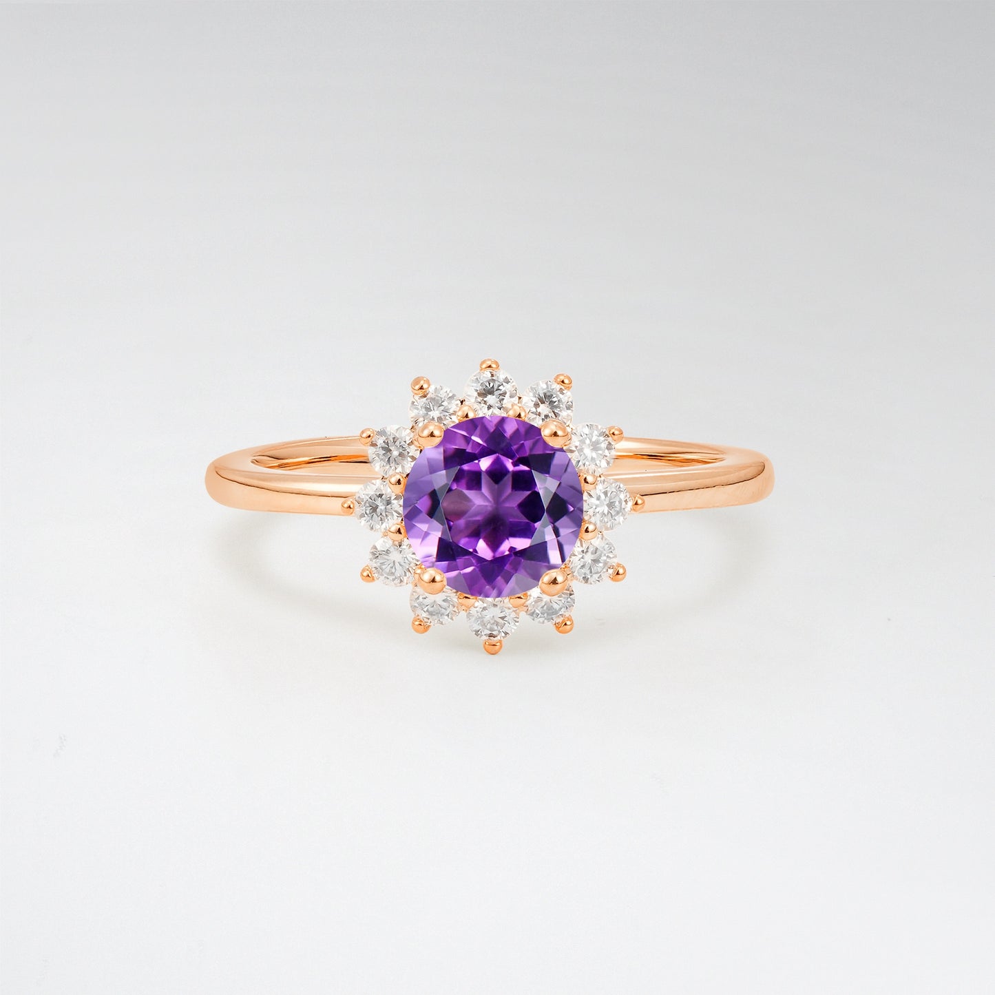 1CT Vintage Round Cut Amethyst Sunflower Halo Engagement Ring - Additional view