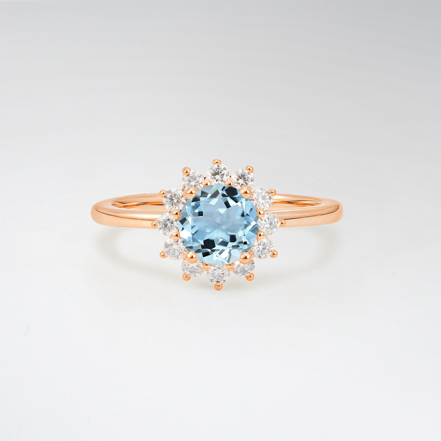 1CT Vintage Round Cut Aquamarine Sunflower Halo Engagement Ring - Additional view