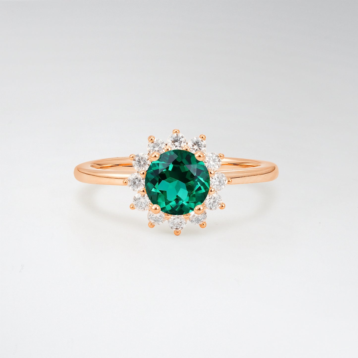 1CT Vintage Round Cut Emerald Sunflower Halo Engagement Ring - Additional view