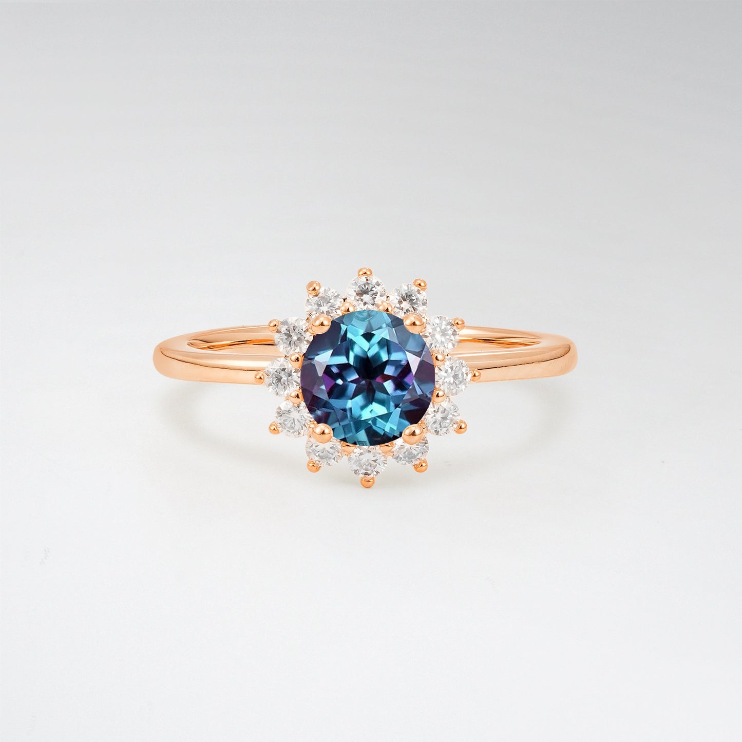 1CT Vintage Round Cut Alexandrite Sunflower Halo Engagement Ring - Additional view