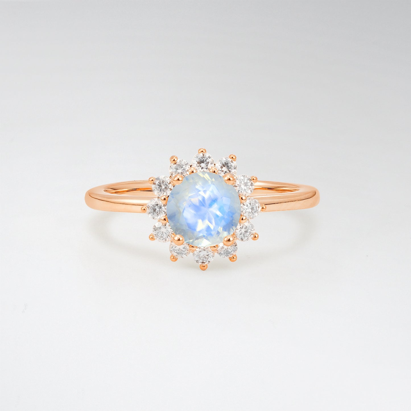 1CT Vintage Round Cut Moonstone Sunflower Halo Engagement Ring - Additional view