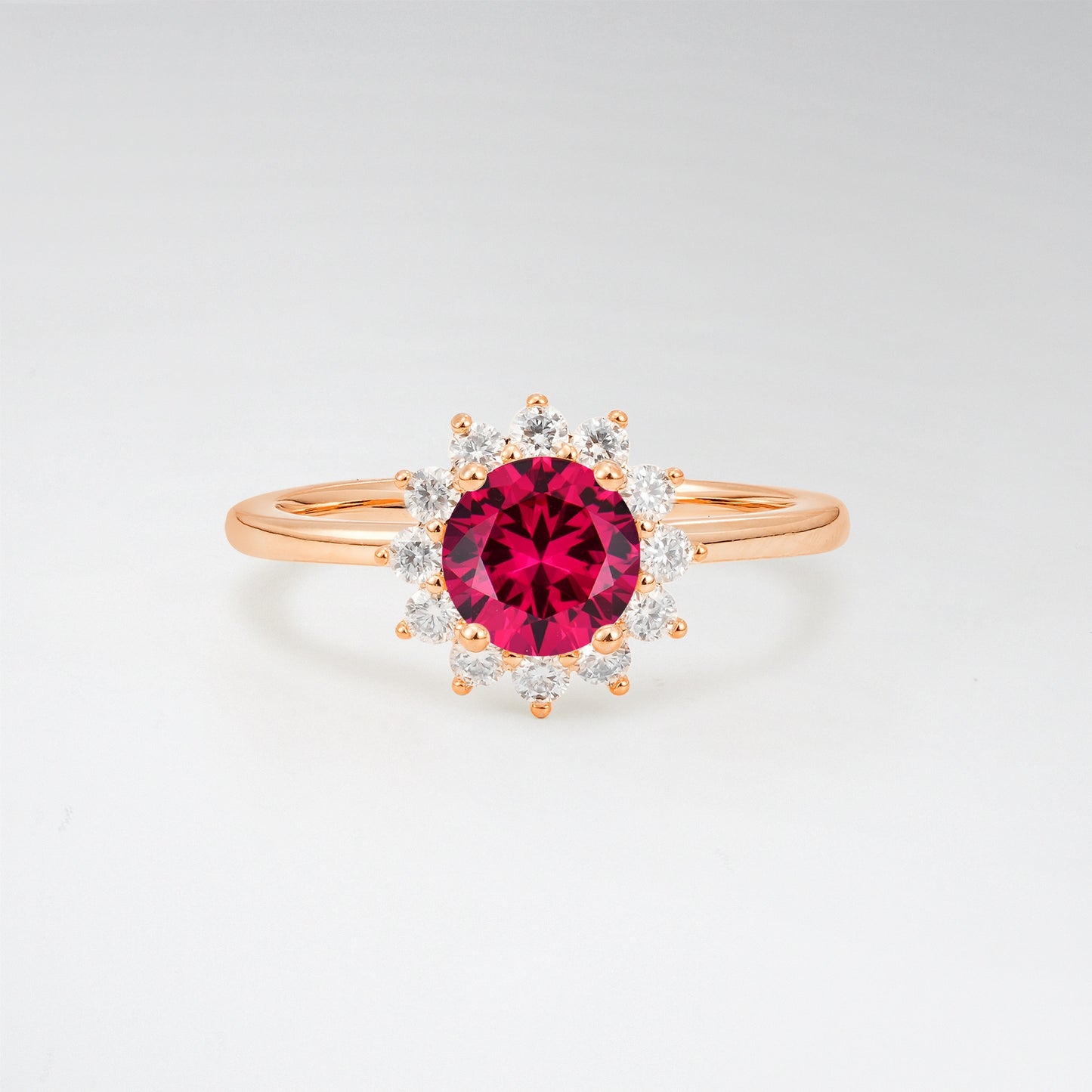 1CT Vintage Round Cut Ruby Sunflower Halo Engagement Ring - Additional view
