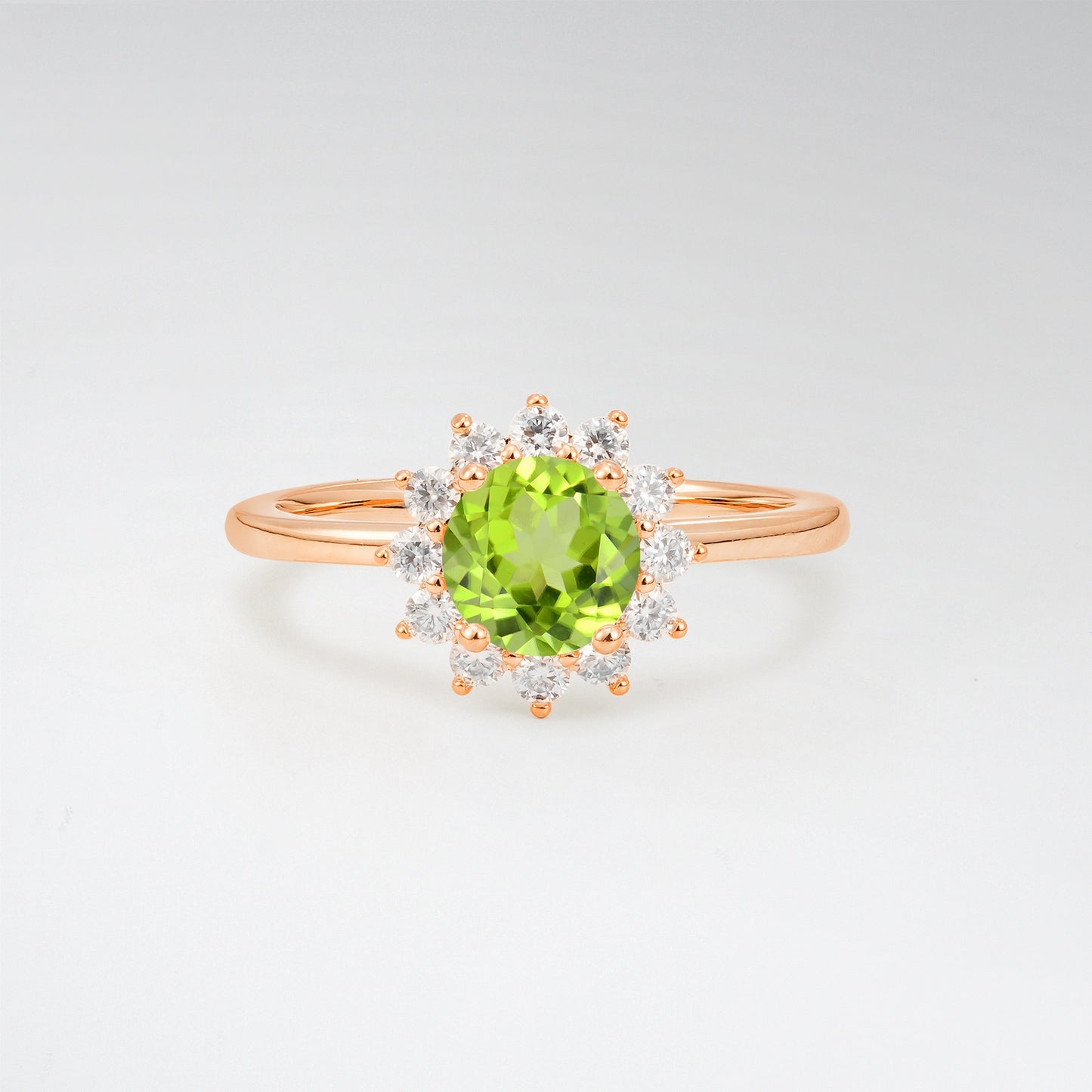 1CT Vintage Round Cut Peridot Sunflower Halo Engagement Ring - Additional view
