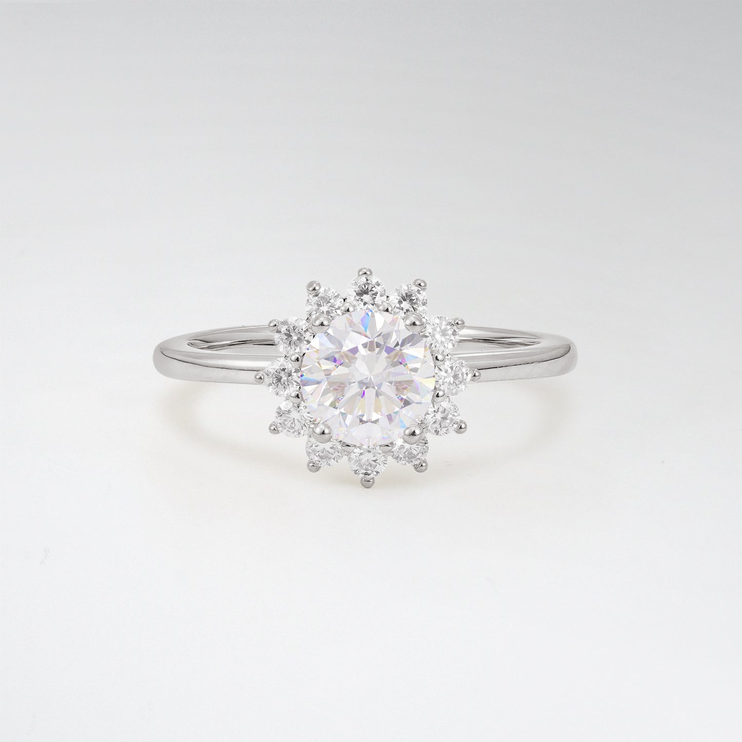 1CT Vintage Round Cut Moissanite Sunflower Halo Engagement Ring - Additional view