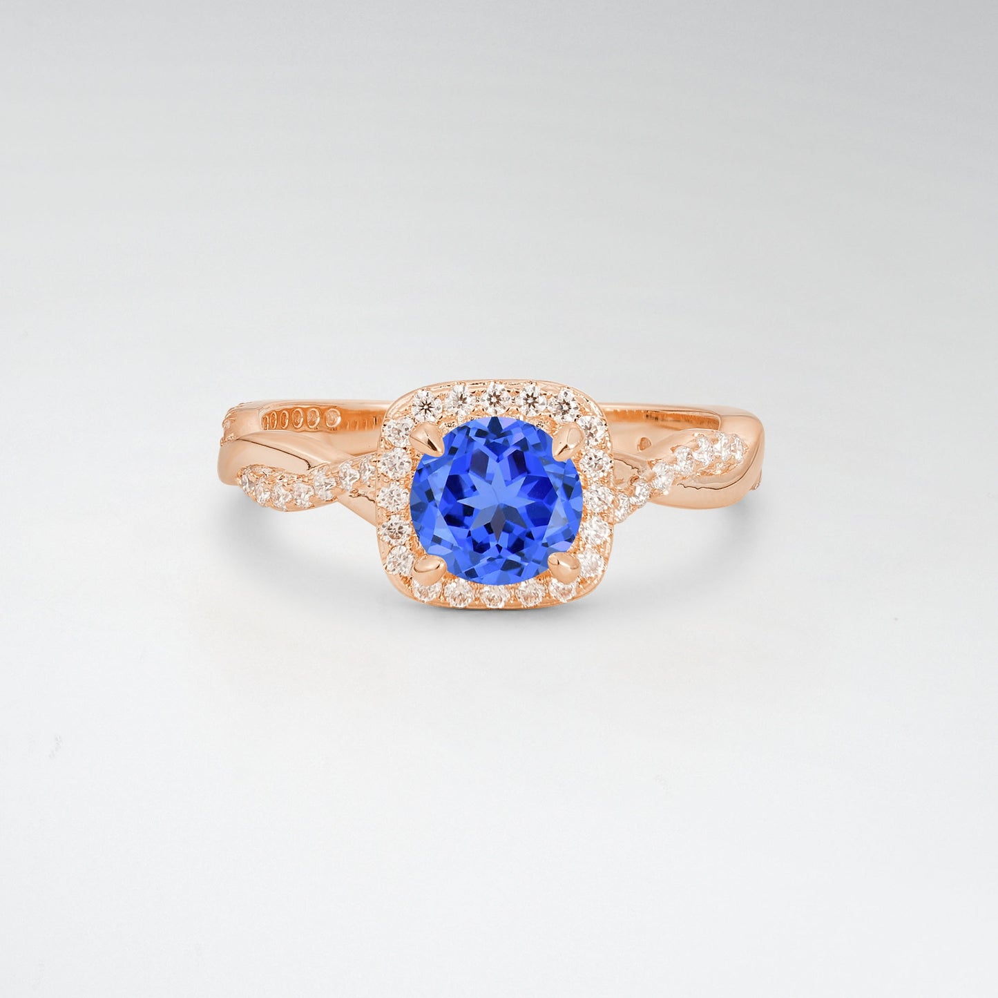 Halo Round Cut Sapphire Twisted Pave Engagement Ring - Additional view