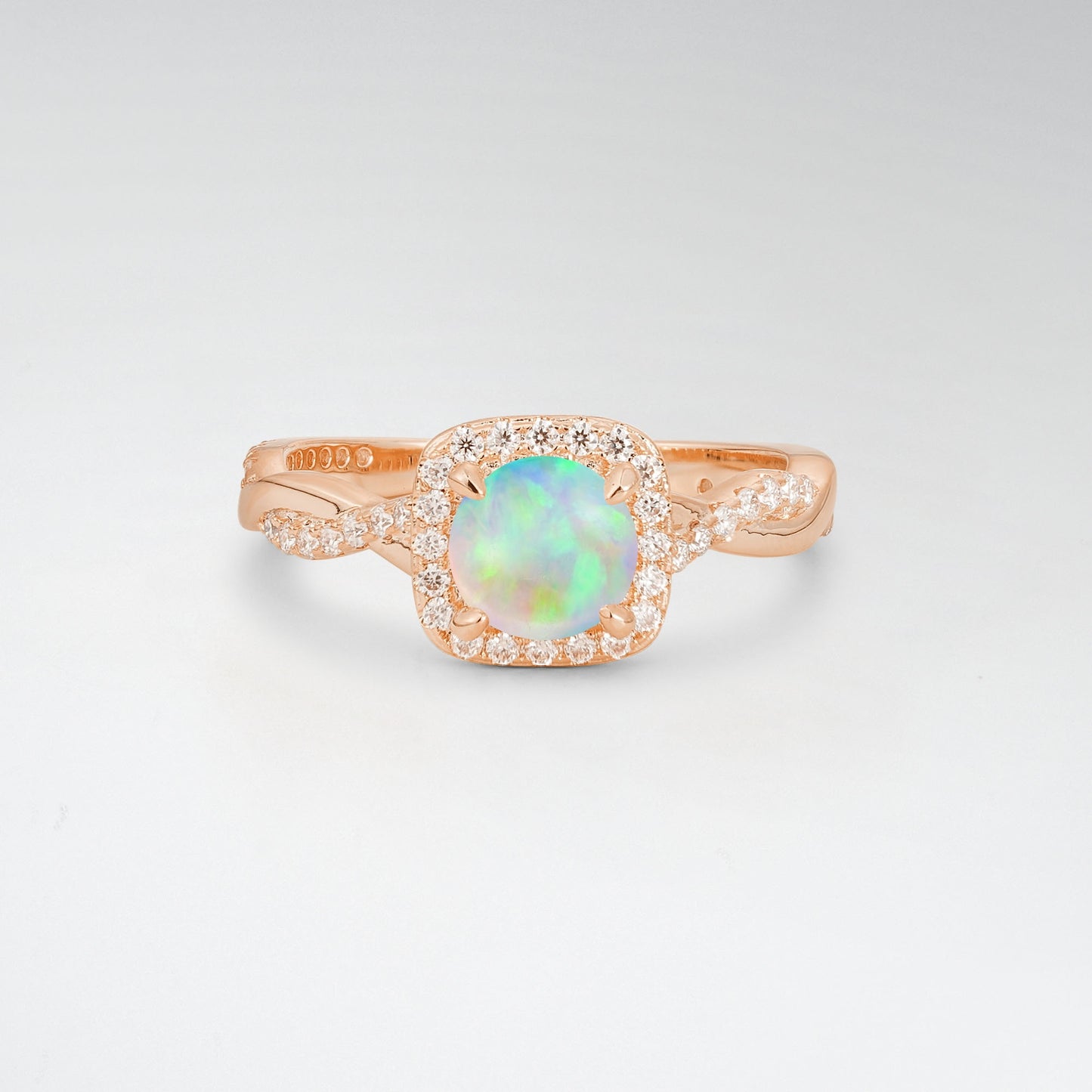 Halo Round Cut Opal Twisted Pave Engagement Ring - Additional view