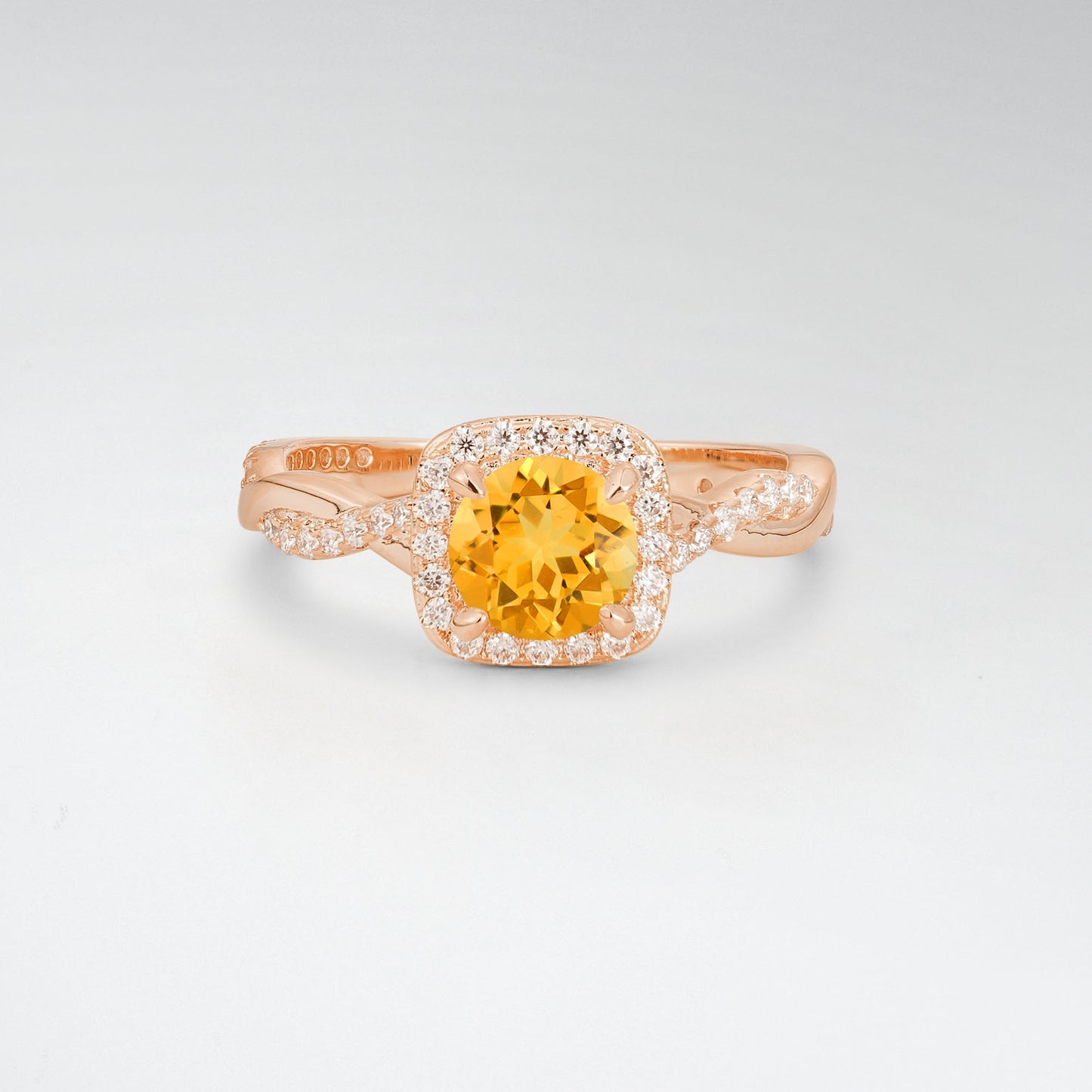 Halo Round Cut Citrine Twisted Pave Engagement Ring - Additional view