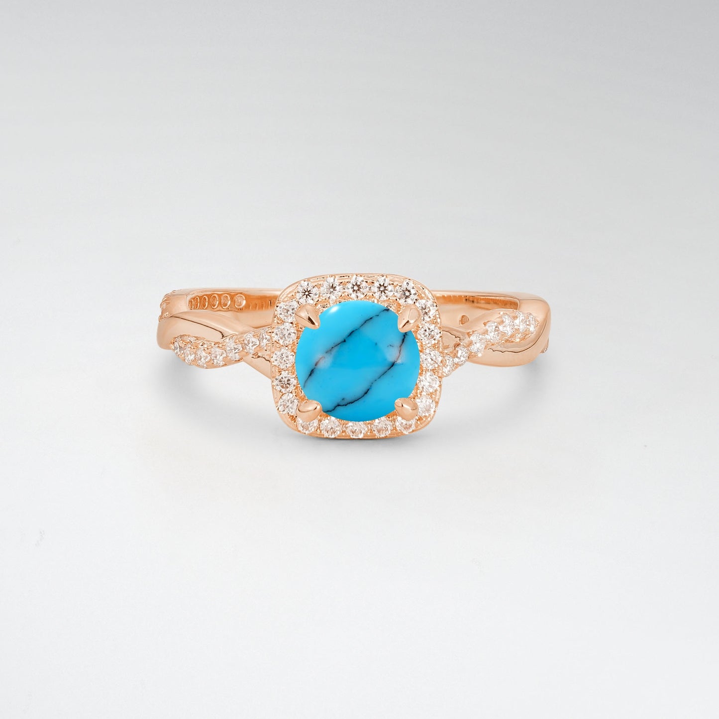 Halo Round Cut Turquoise Twisted Pave Engagement Ring - Additional view