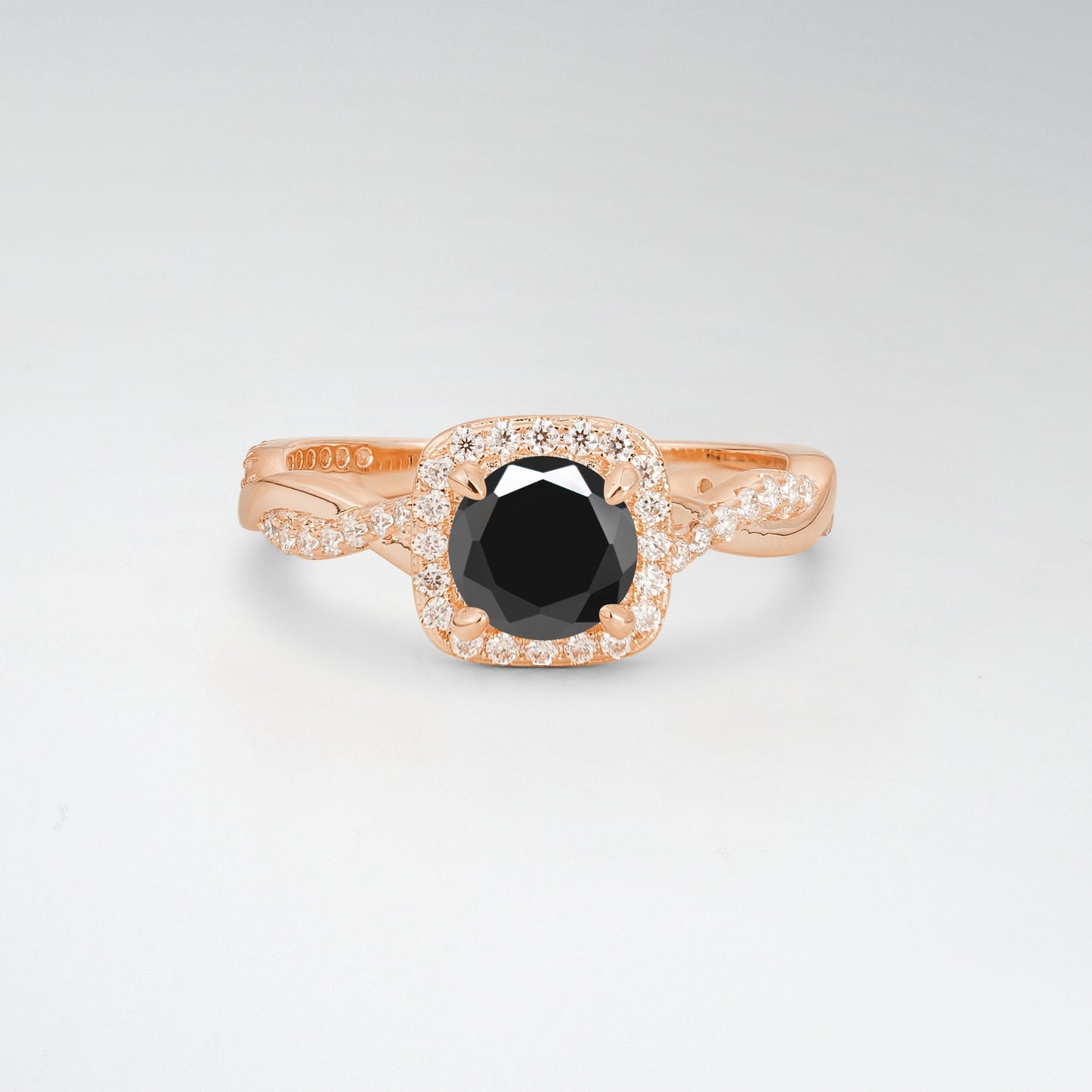 Halo Round Cut Black Onyx Twisted Pave Engagement Ring - Additional view