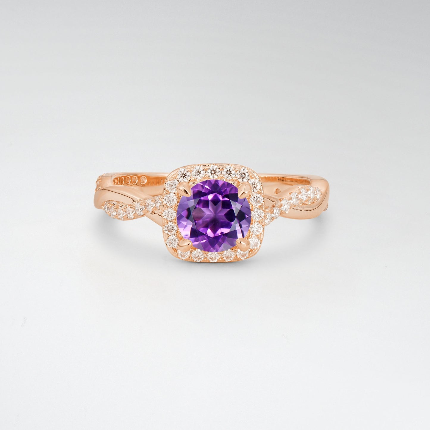 Halo Round Cut Amethyst Twisted Pave Engagement Ring - Additional view