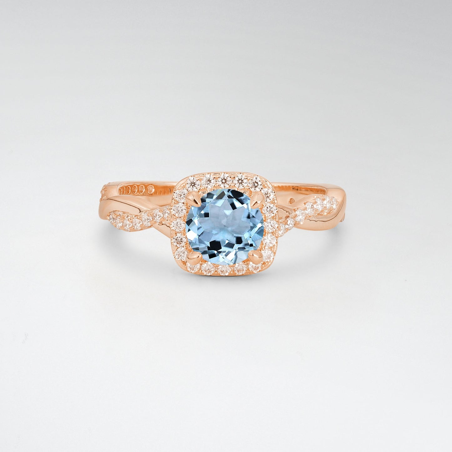 Halo Round Cut Aquamarine Twisted Pave Engagement Ring - Additional view