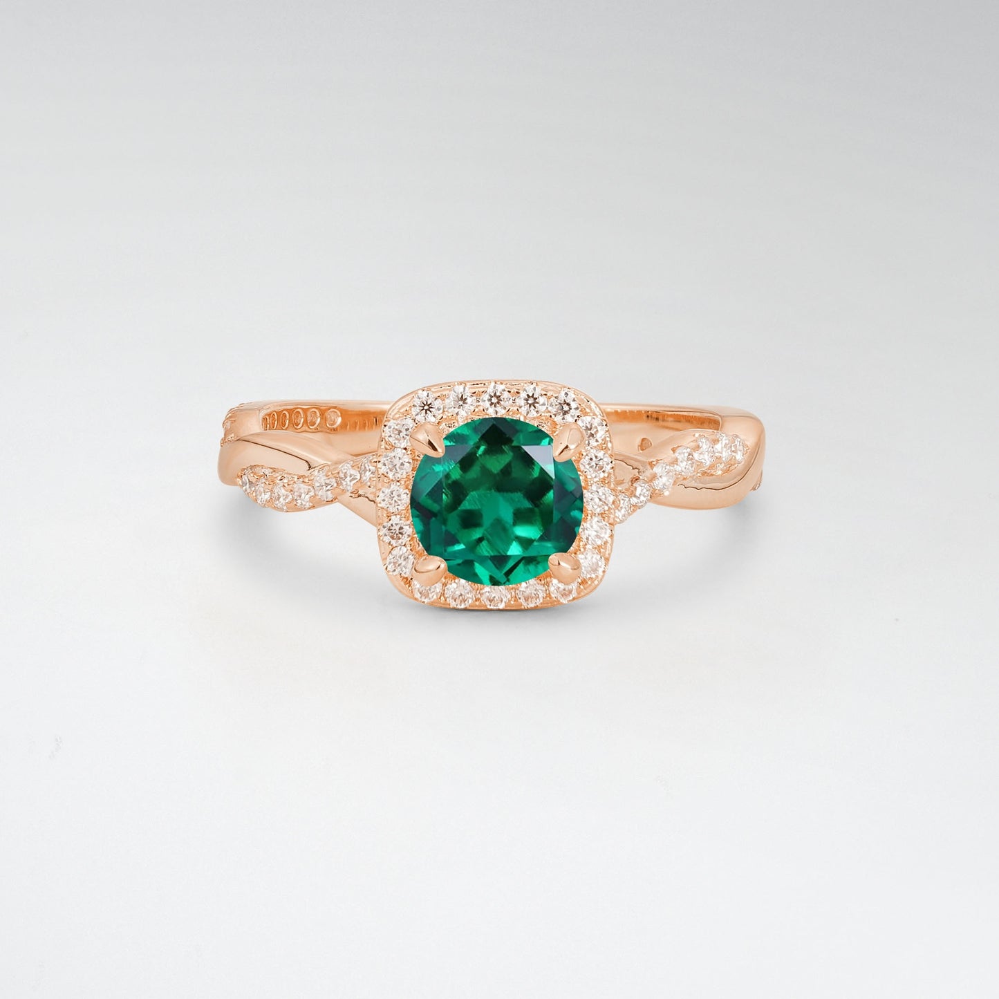 Halo Round Cut Emerald Twisted Pave Engagement Ring - Additional view