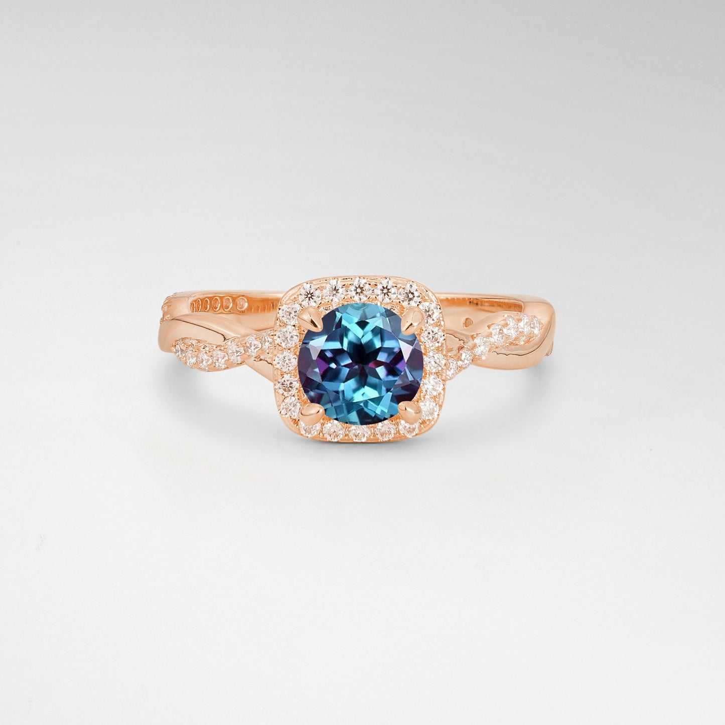 Halo Round Cut Alexandrite Twisted Pave Engagement Ring - Additional view