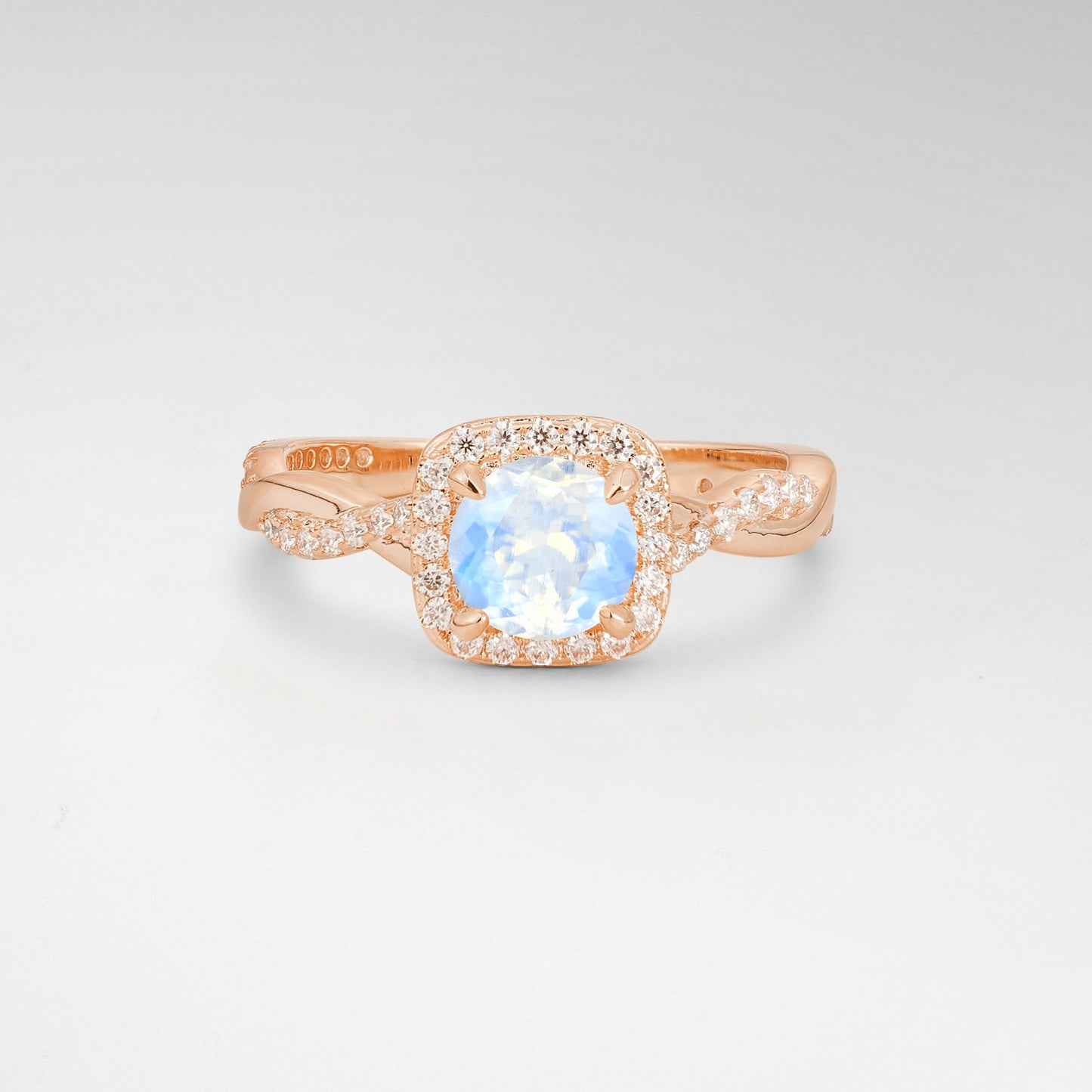 Halo Round Cut Moonstone Twisted Pave Engagement Ring - Additional view