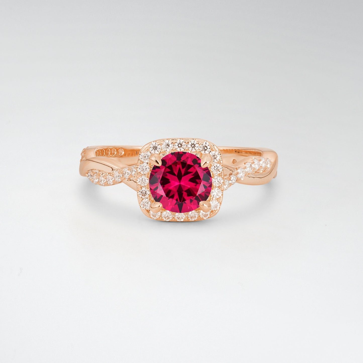 Halo Round Cut Ruby Twisted Pave Engagement Ring - Additional view