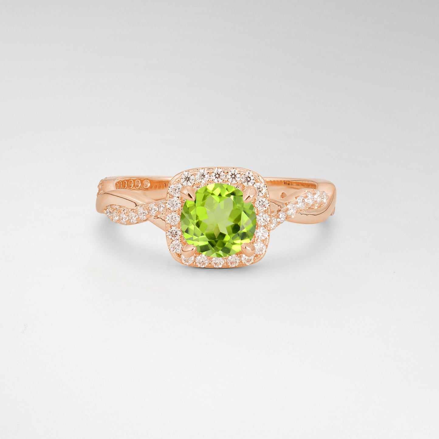 Halo Round Cut Peridot Twisted Pave Engagement Ring - Additional view