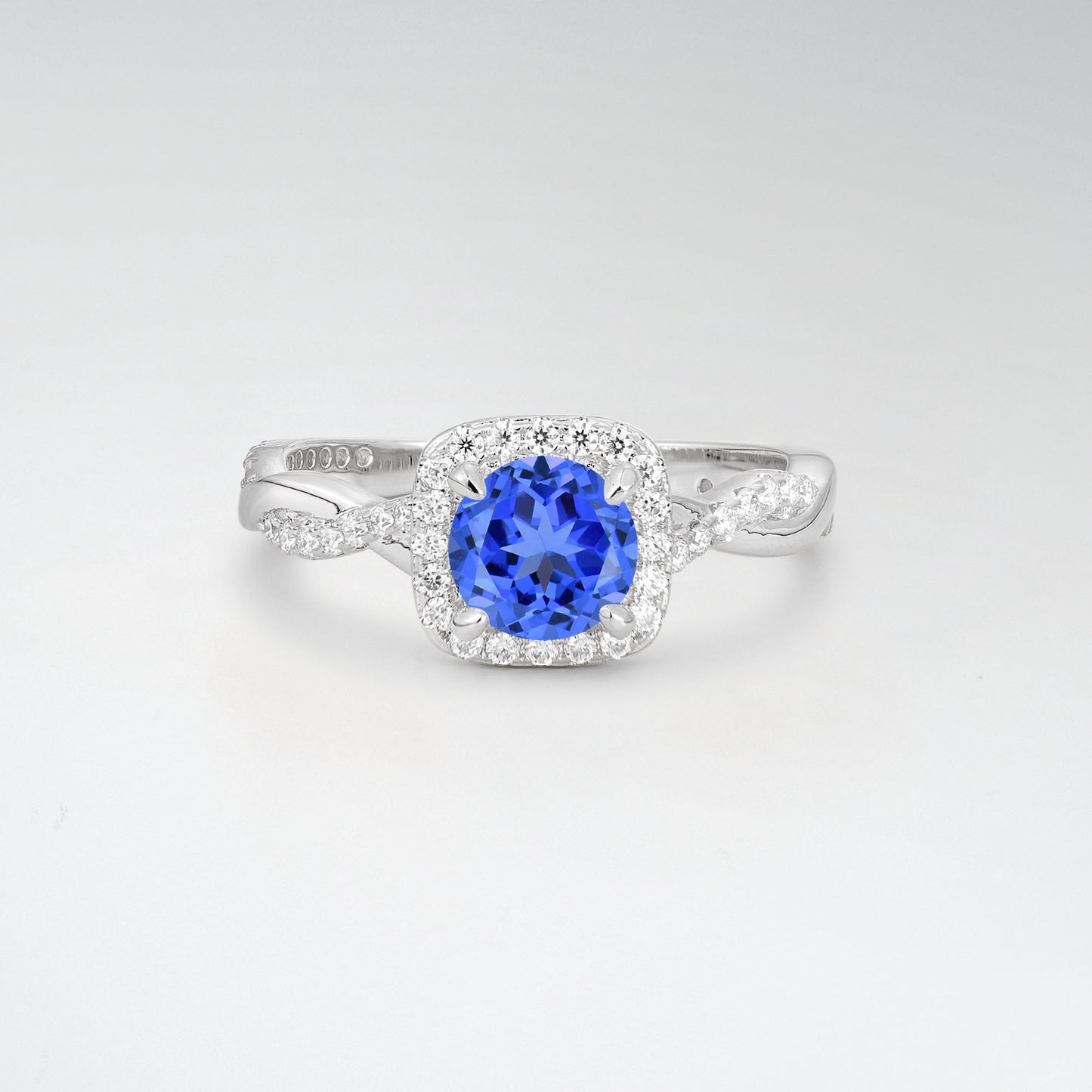 Halo Round Cut Sapphire Twisted Pave Engagement Ring - Additional view
