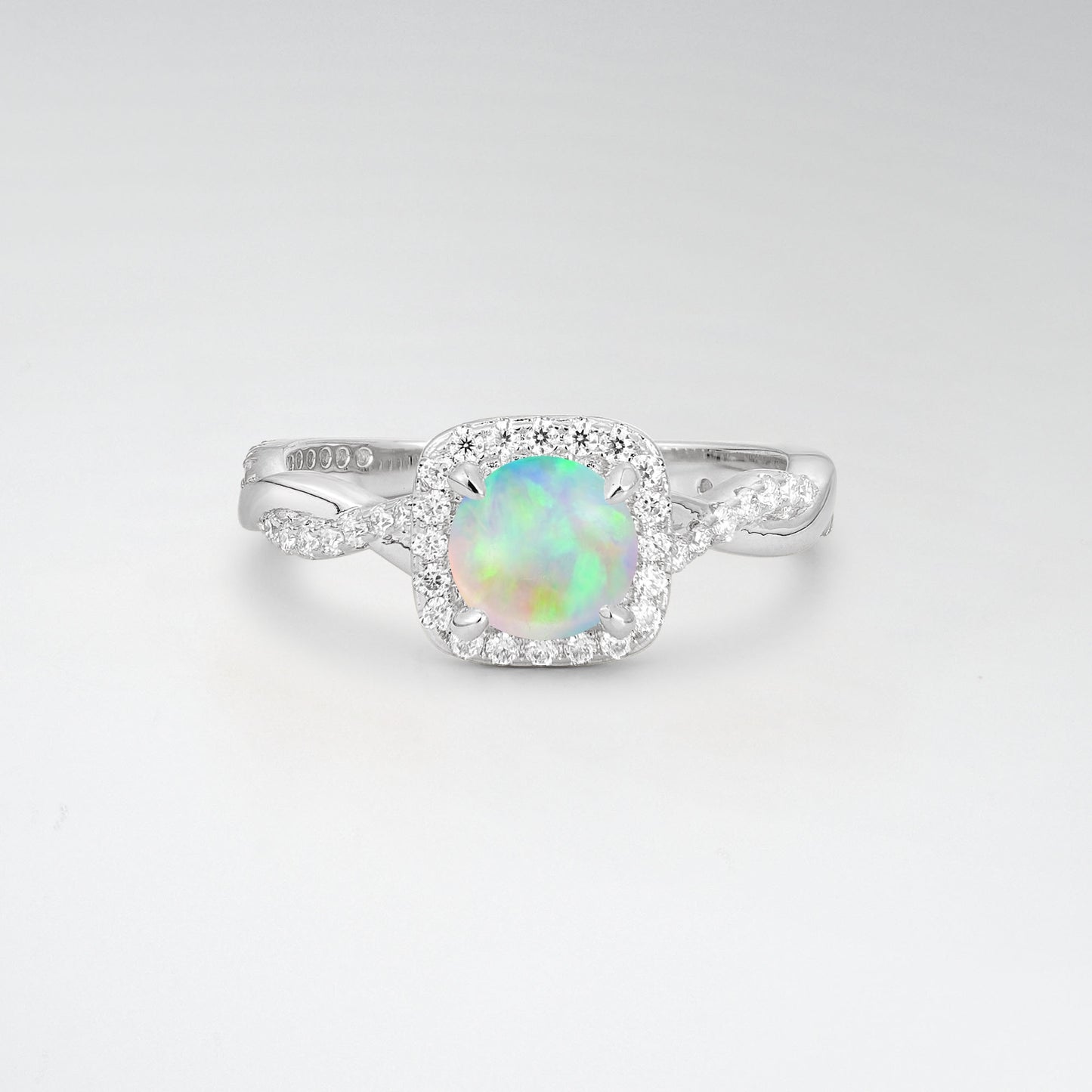 Halo Round Cut Opal Twisted Pave Engagement Ring - Additional view