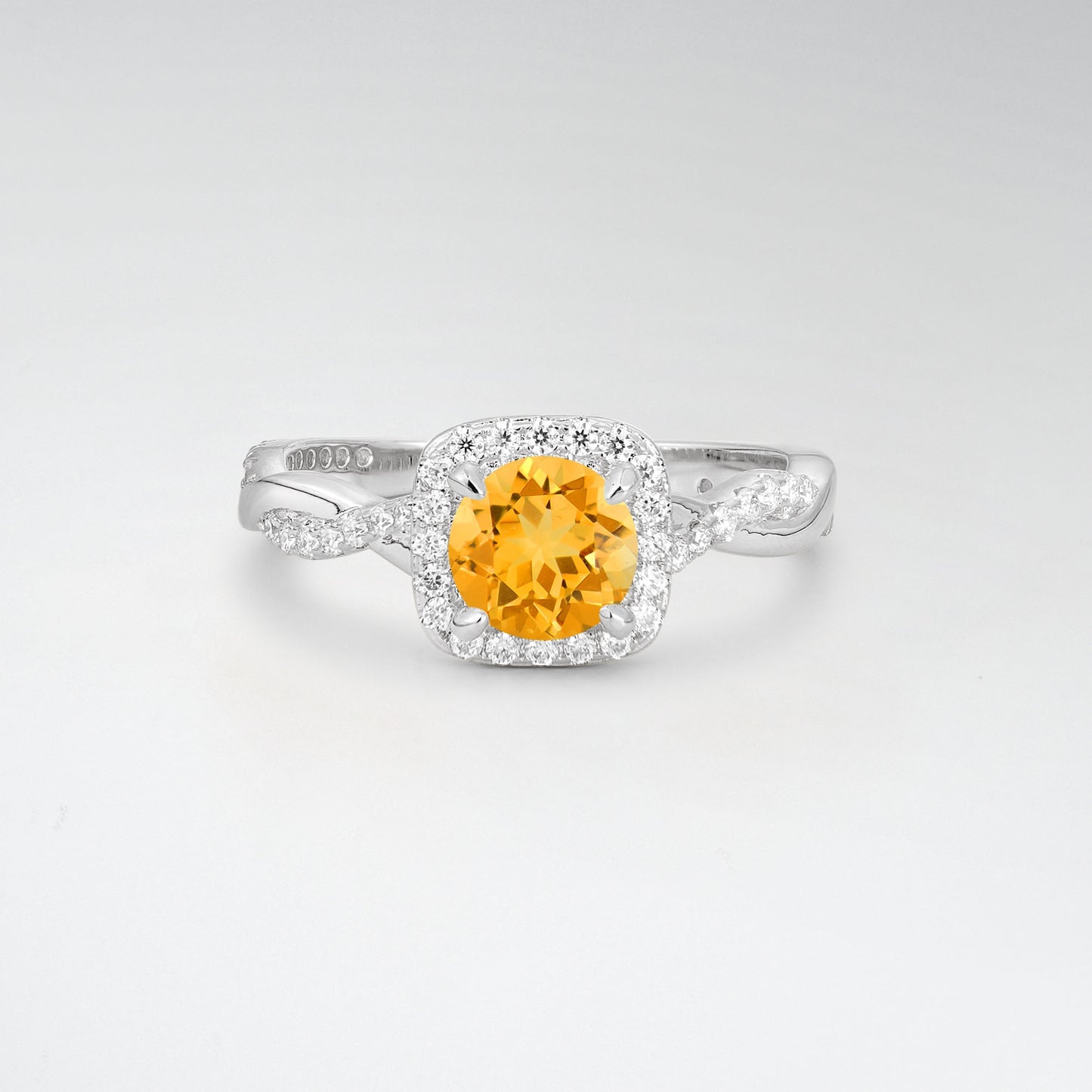 Halo Round Cut Citrine Twisted Pave Engagement Ring - Additional view