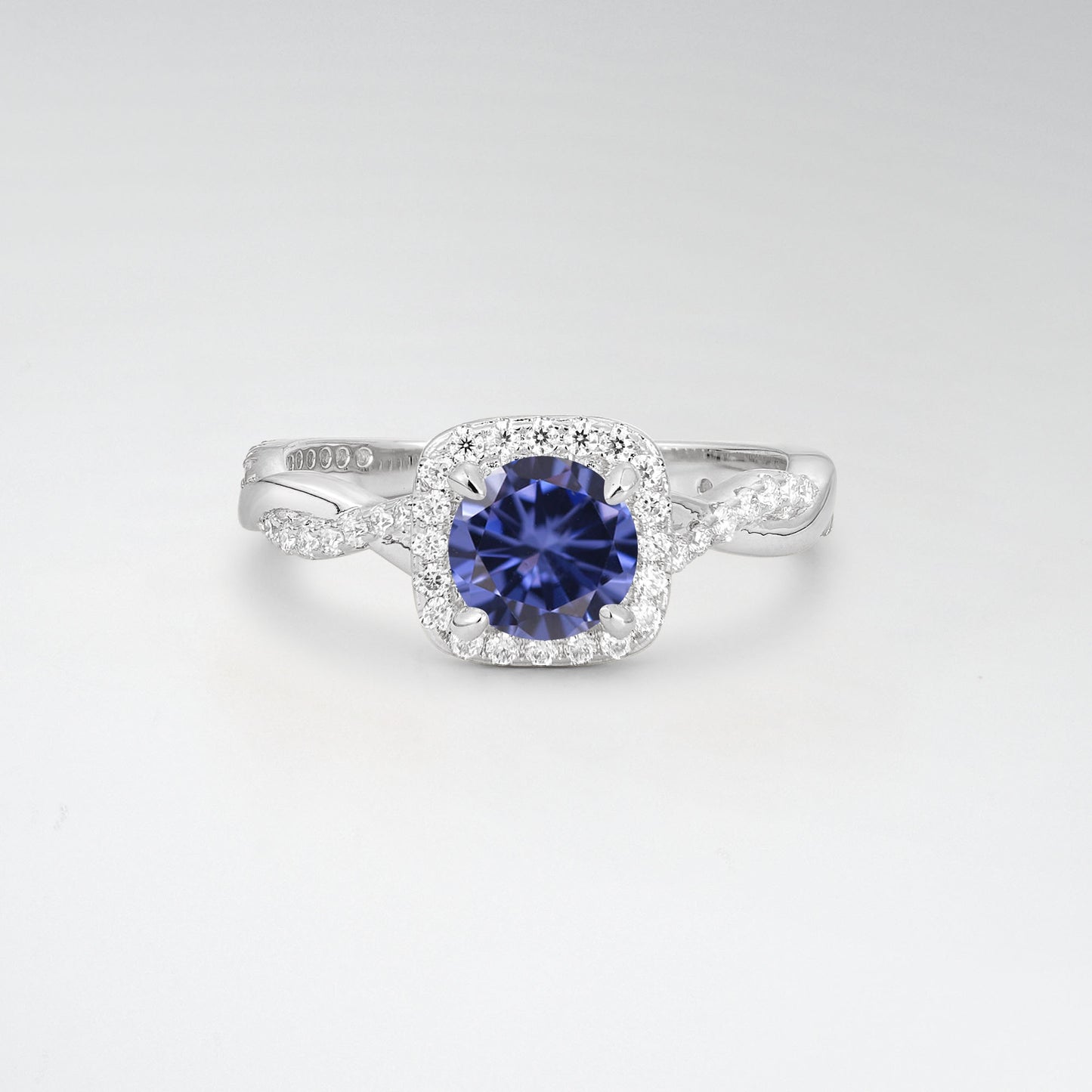 Halo Round Cut Tanzanite Twisted Pave Engagement Ring - Additional view