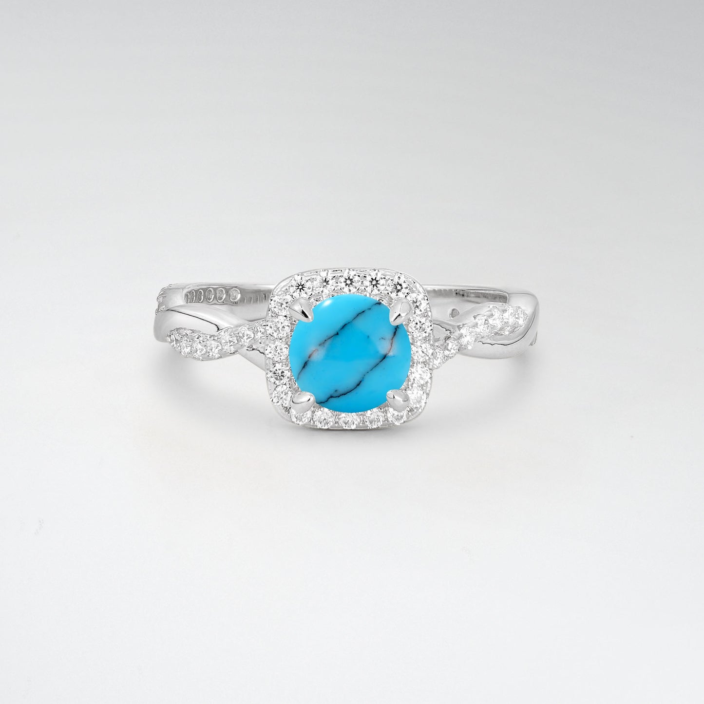 Halo Round Cut Turquoise Twisted Pave Engagement Ring - Additional view