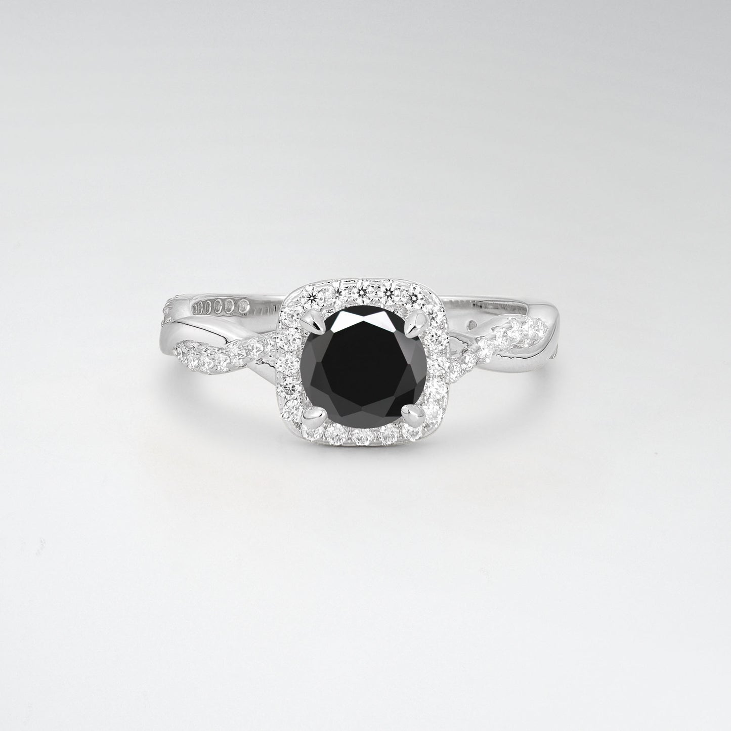Halo Round Cut Black Onyx Twisted Pave Engagement Ring - Additional view