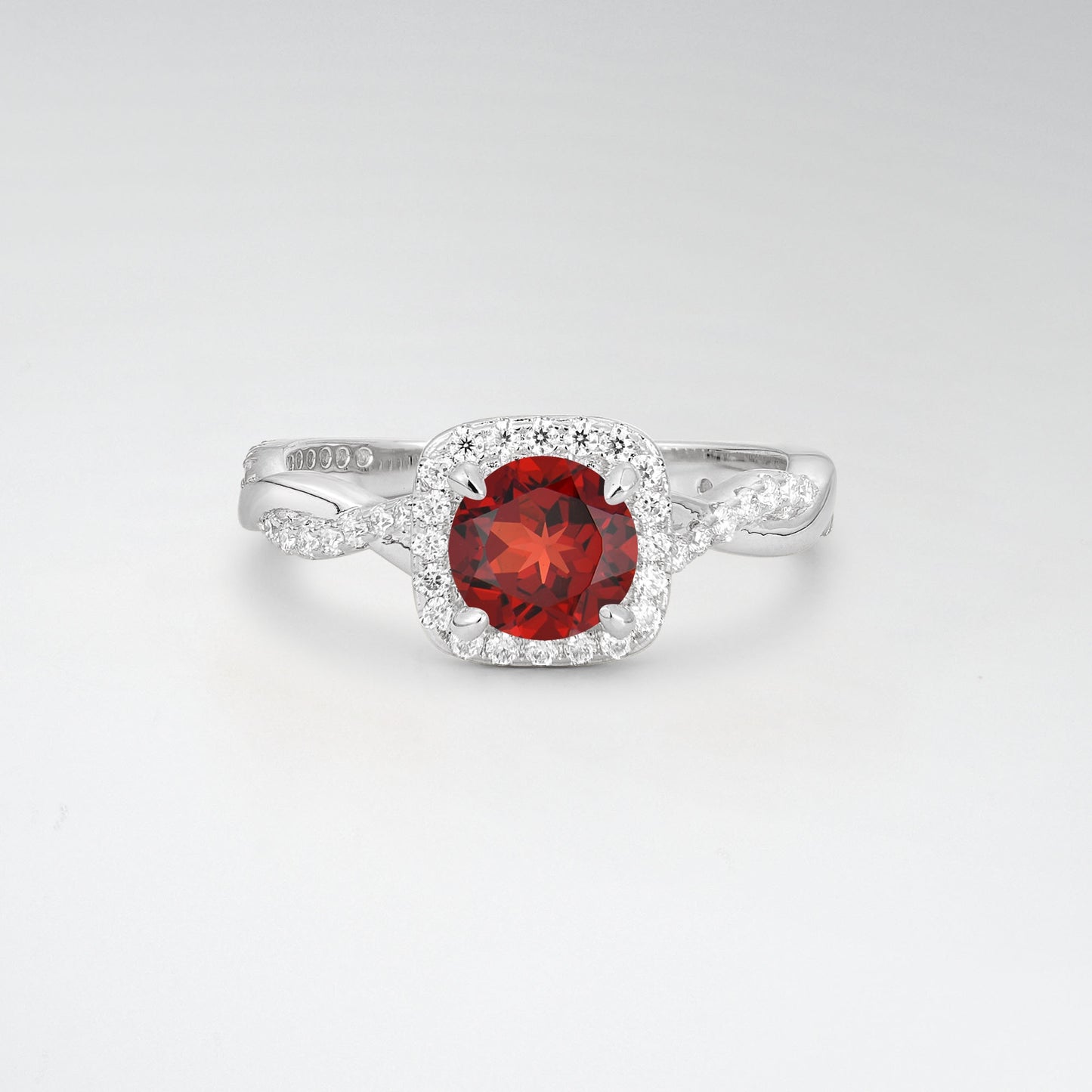 Halo Round Cut Garnet Twisted Pave Engagement Ring - Additional view