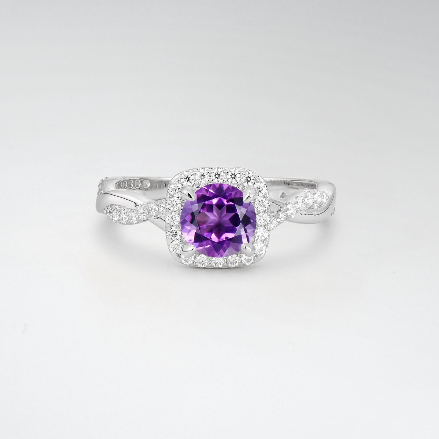 Halo Round Cut Amethyst Twisted Pave Engagement Ring - Additional view