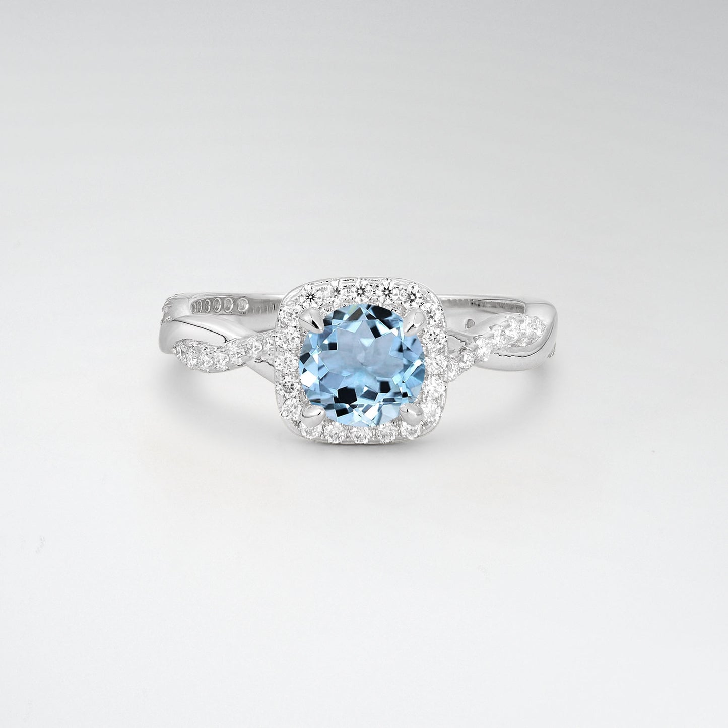 Halo Round Cut Aquamarine Twisted Pave Engagement Ring - Additional view