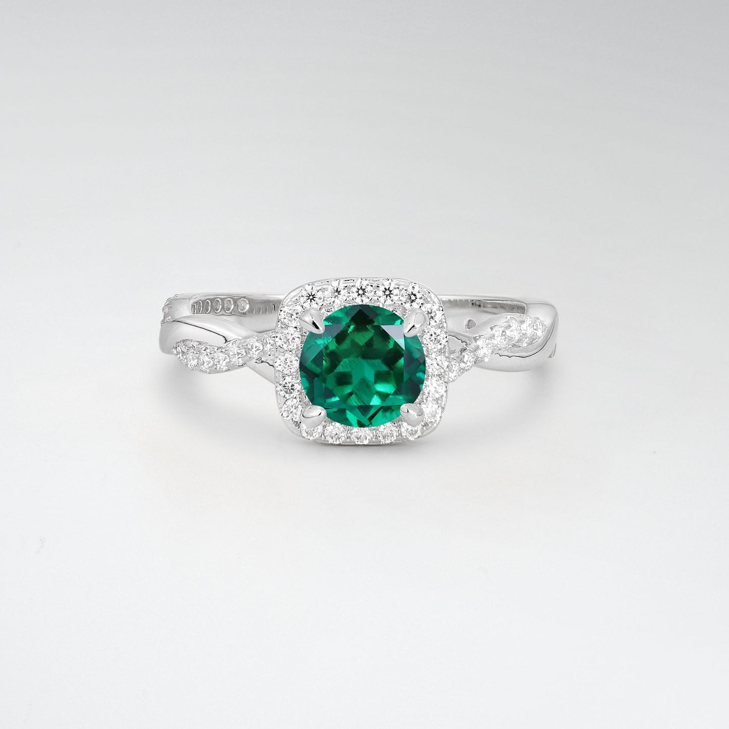 Halo Round Cut Emerald Twisted Pave Engagement Ring - Additional view