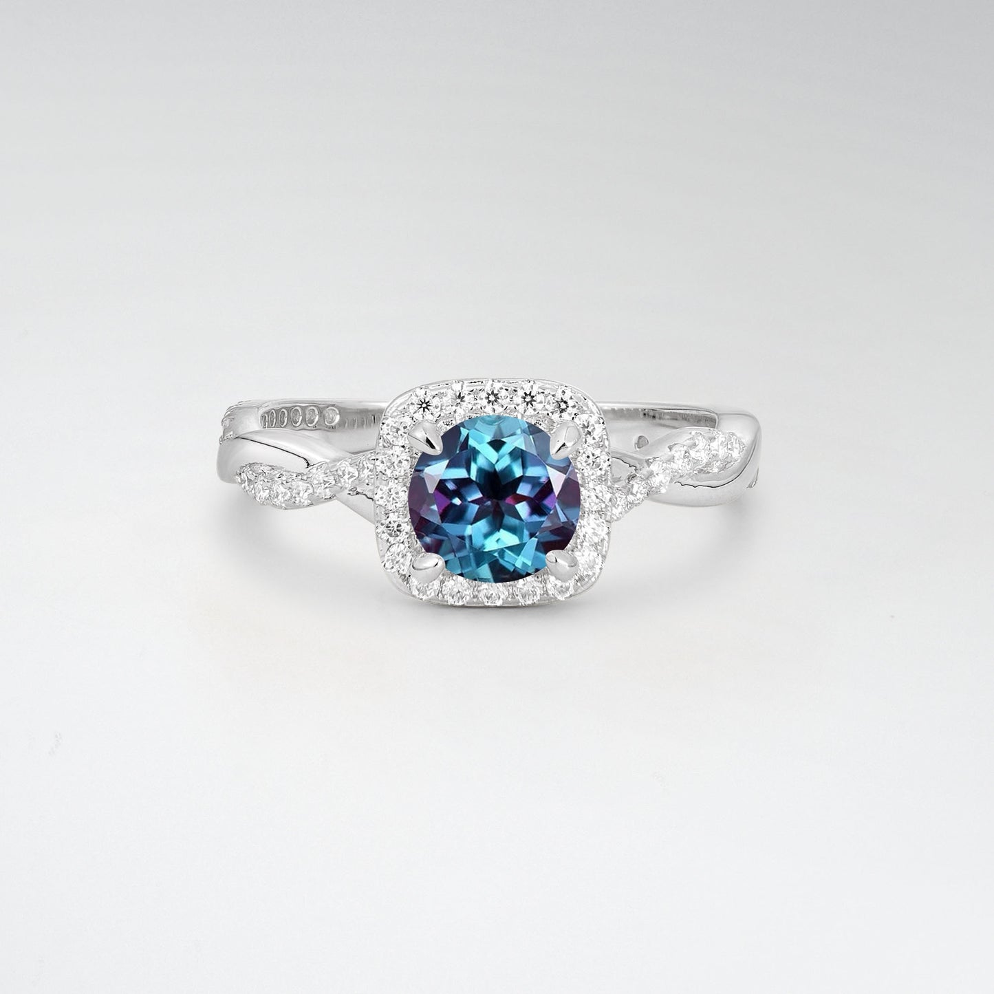 Halo Round Cut Alexandrite Twisted Pave Engagement Ring - Additional view