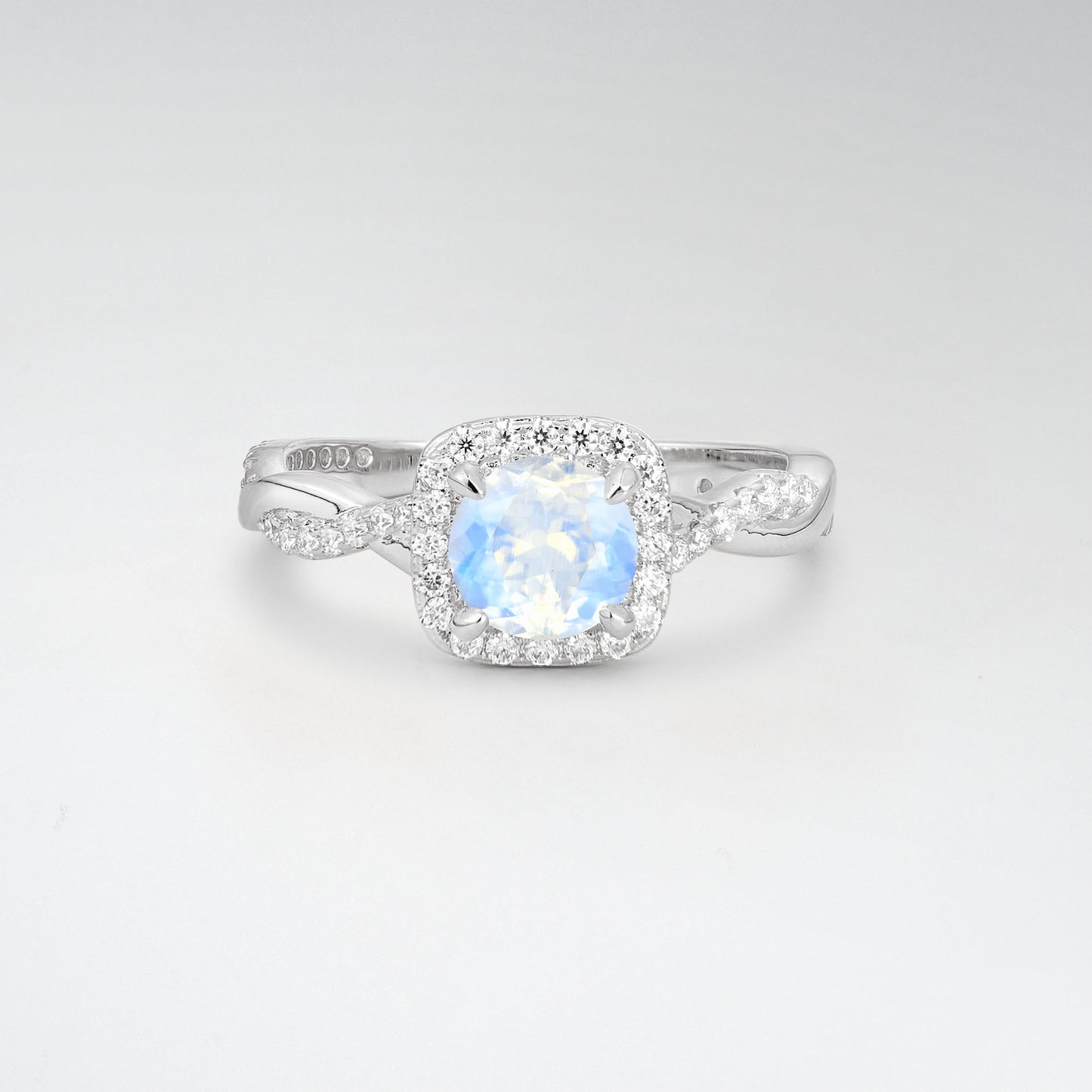 Halo Round Cut Moonstone Twisted Pave Engagement Ring - Additional view
