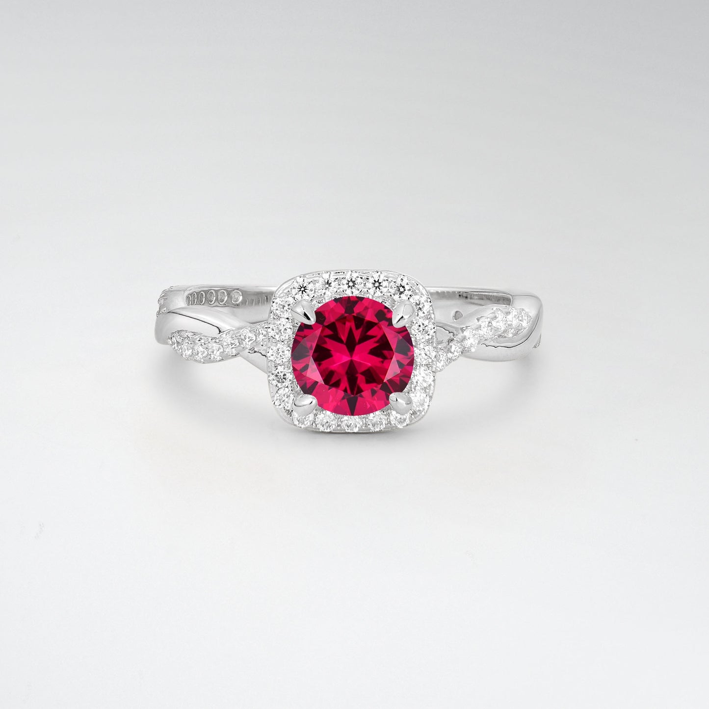 Halo Round Cut Ruby Twisted Pave Engagement Ring - Additional view