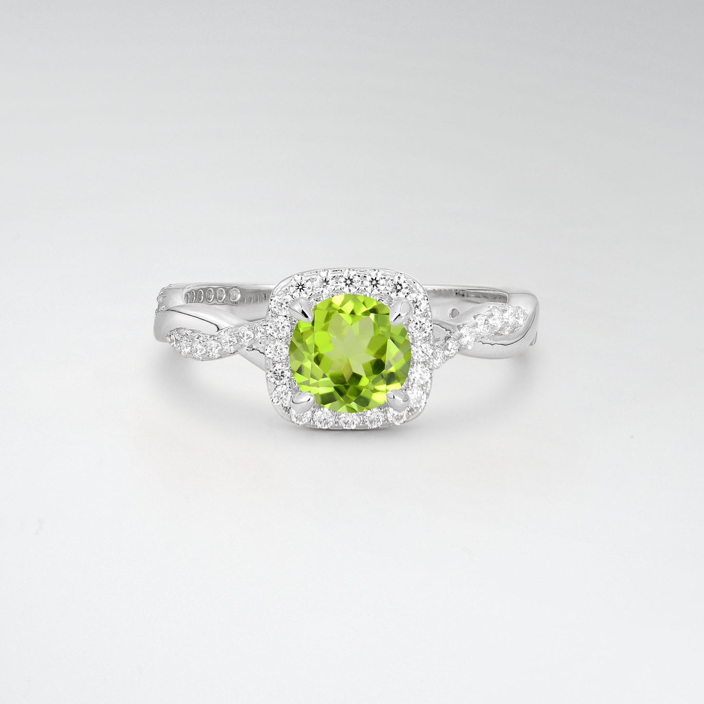 Halo Round Cut Peridot Twisted Pave Engagement Ring - Additional view