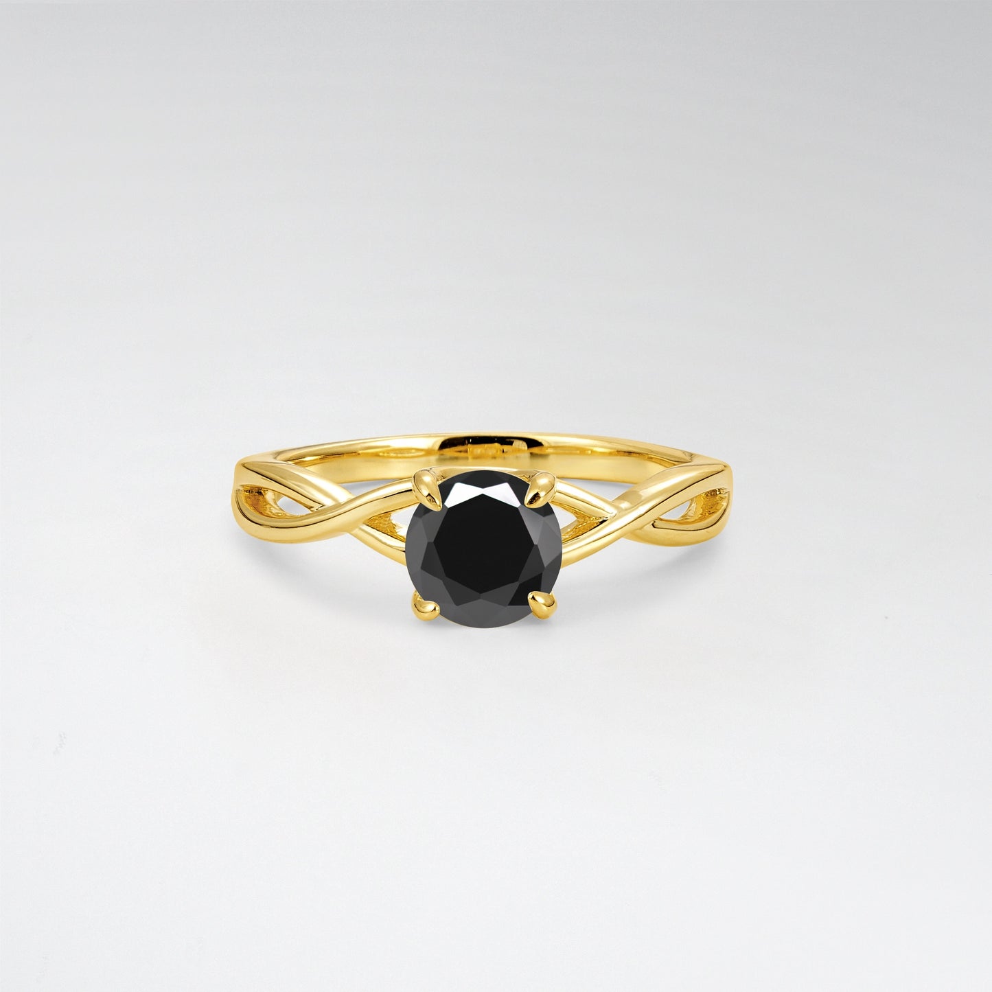 Round Cut Twisted Vine Black Onyx Solitaire Engagement Ring - Additional view