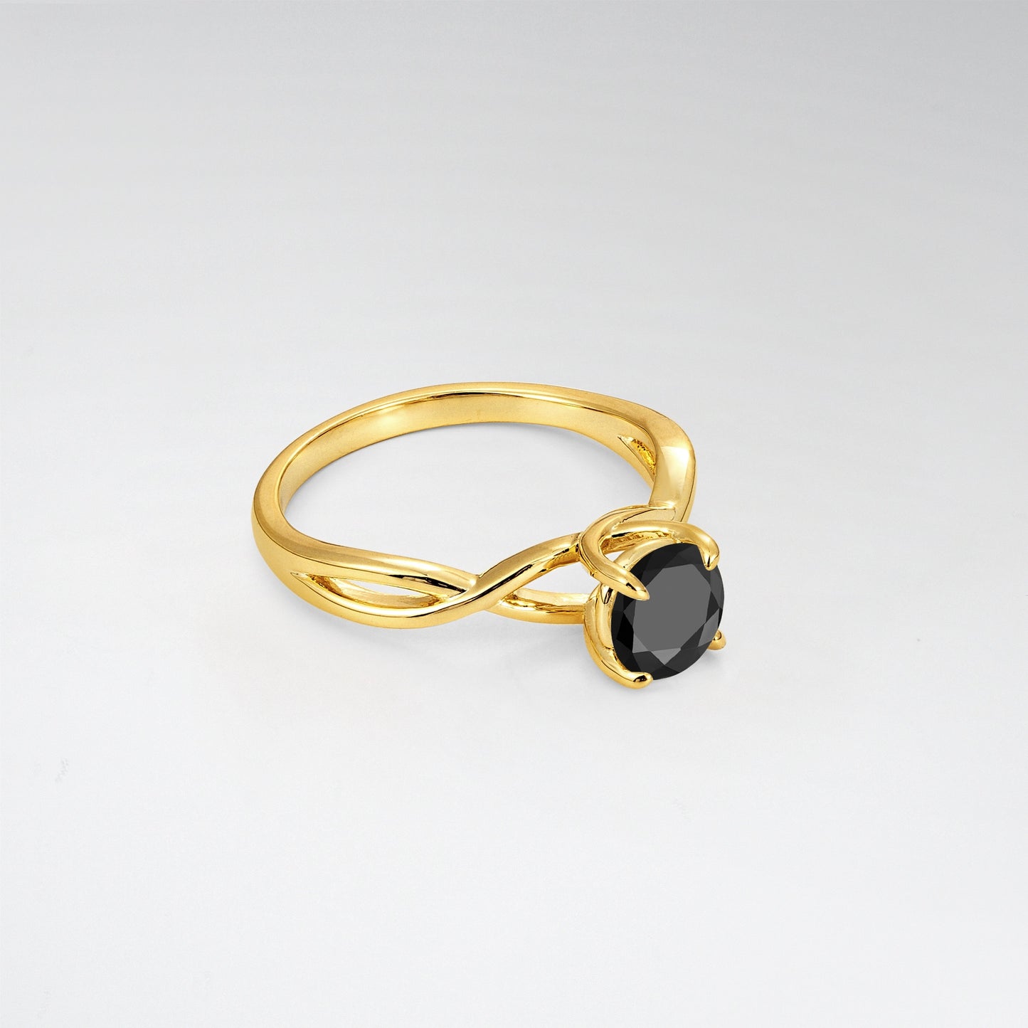Round Cut Twisted Vine Black Onyx Solitaire Engagement Ring - Additional view