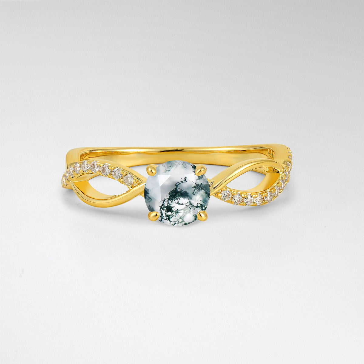 Modern Twist Shank Moss Agate Engagement Ring - Additional view