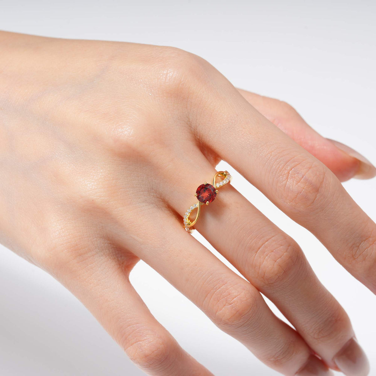 Modern Twist Shank Garnet Engagement Ring - Additional view