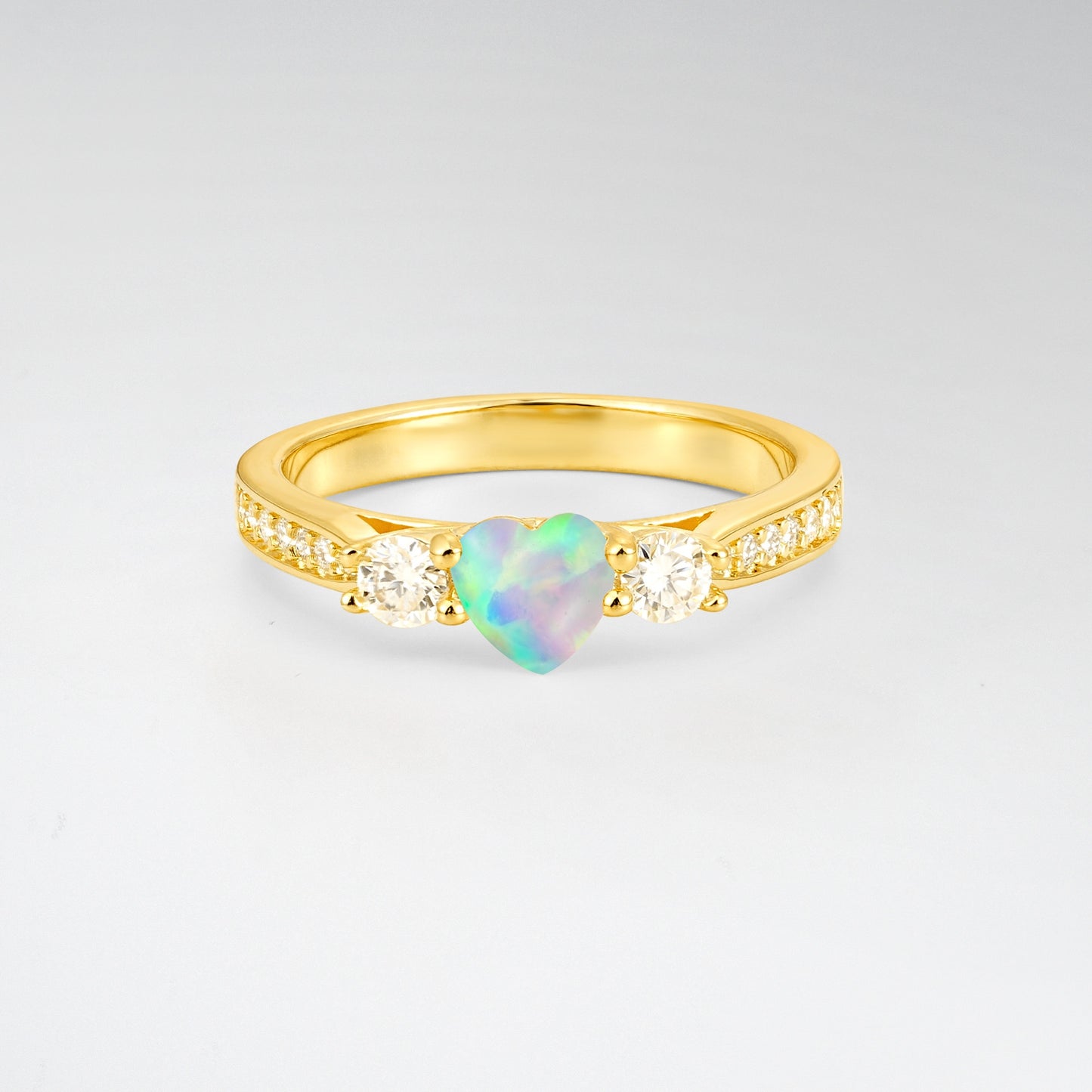 Three Stone Heart Cut Opal Promise Ring - Additional view