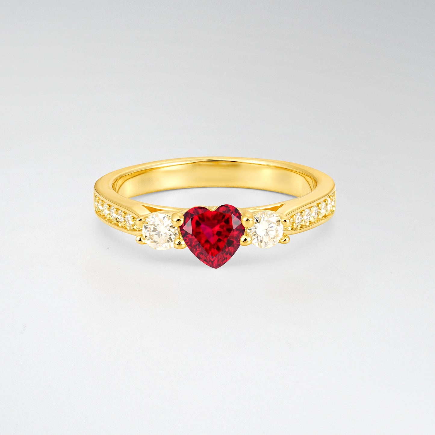 Three Stone Heart Cut Ruby Promise Ring - Additional view