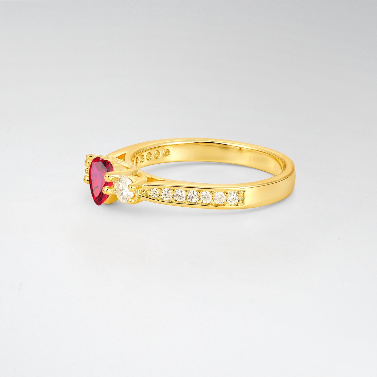 Three Stone Heart Cut Ruby Promise Ring - Additional view