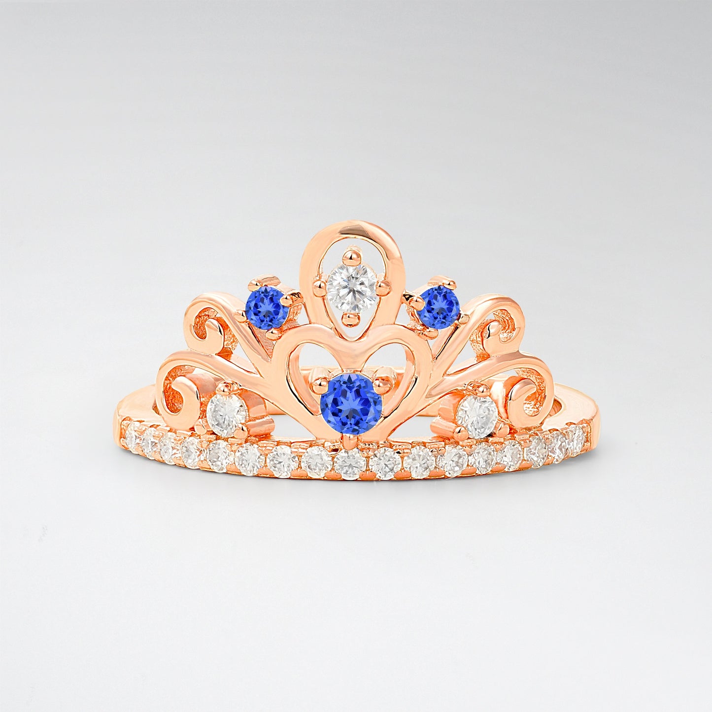Vintage Round Cut Sapphire Heart Crown Fashion Ring - Additional view